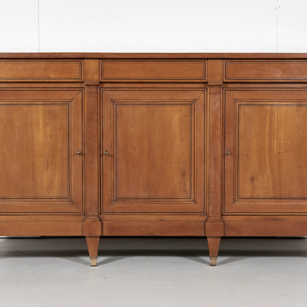 French Directoire Style Cherry Enfilade Buffet with Ebony Inlay
