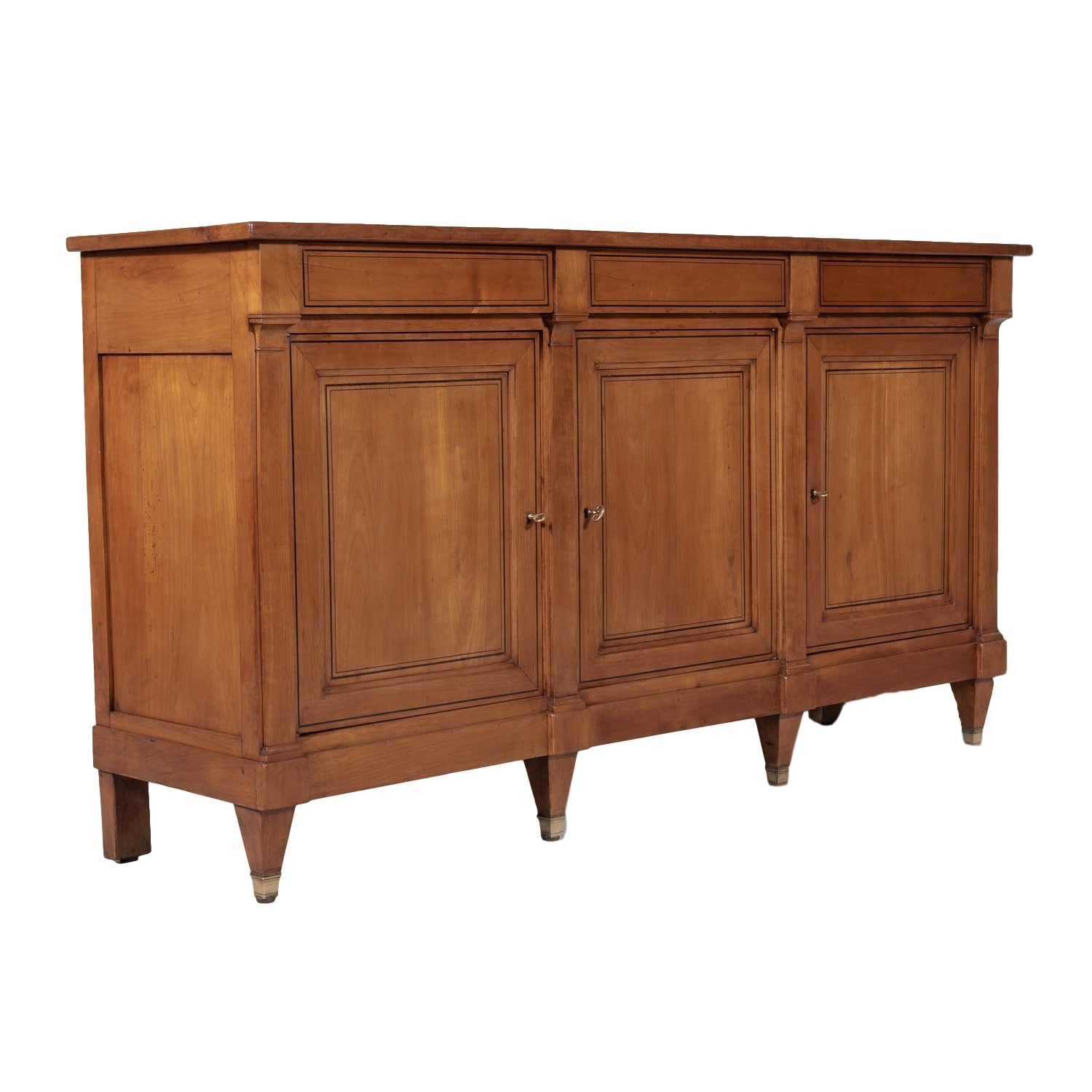 French Directoire Style Cherry Enfilade Buffet with Ebony Inlay