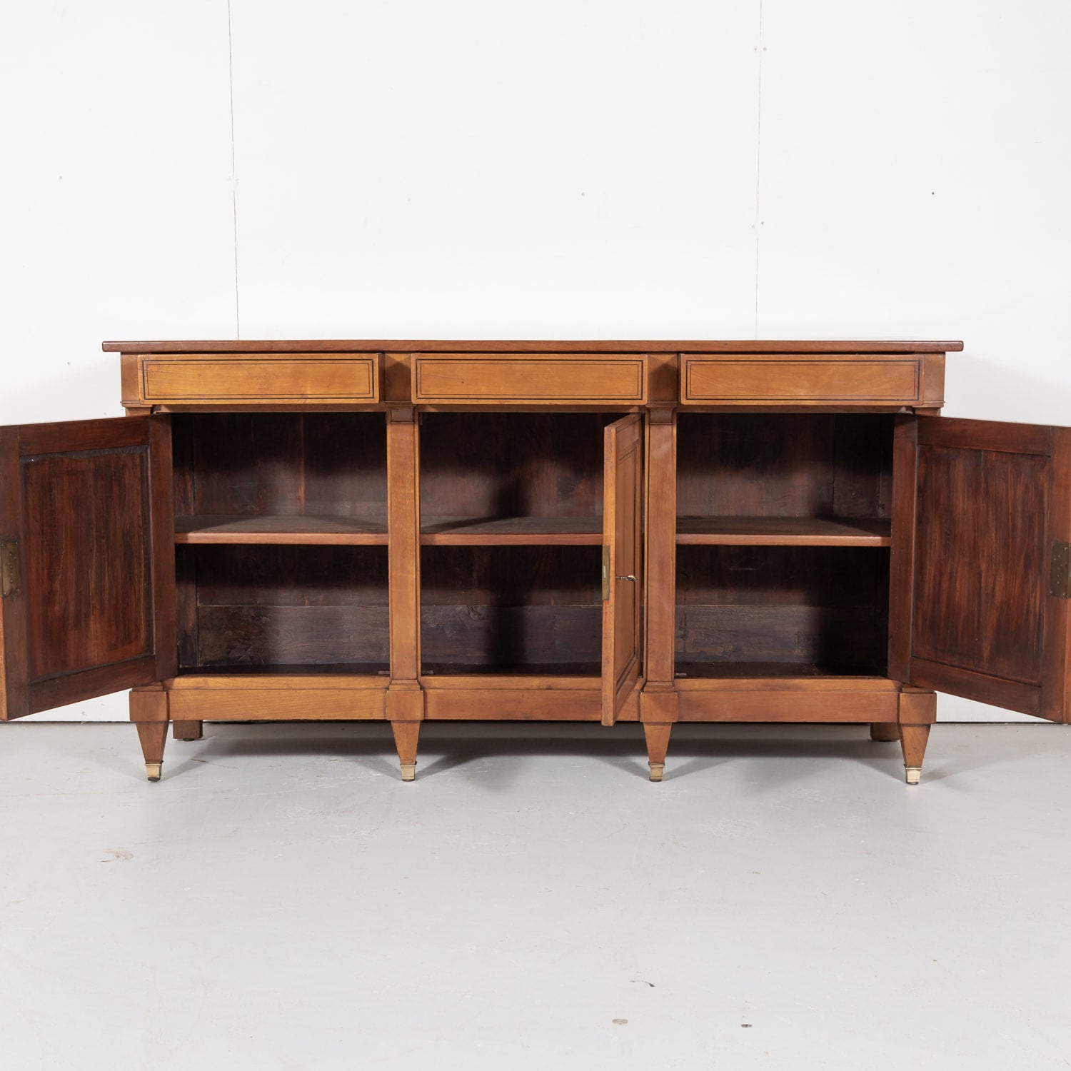 French Directoire Style Cherry Enfilade Buffet with Ebony Inlay