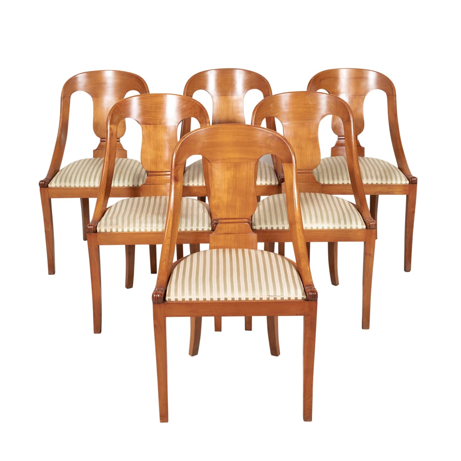 Antique French Empire Style Gondola Dining Chairs, Set of Six