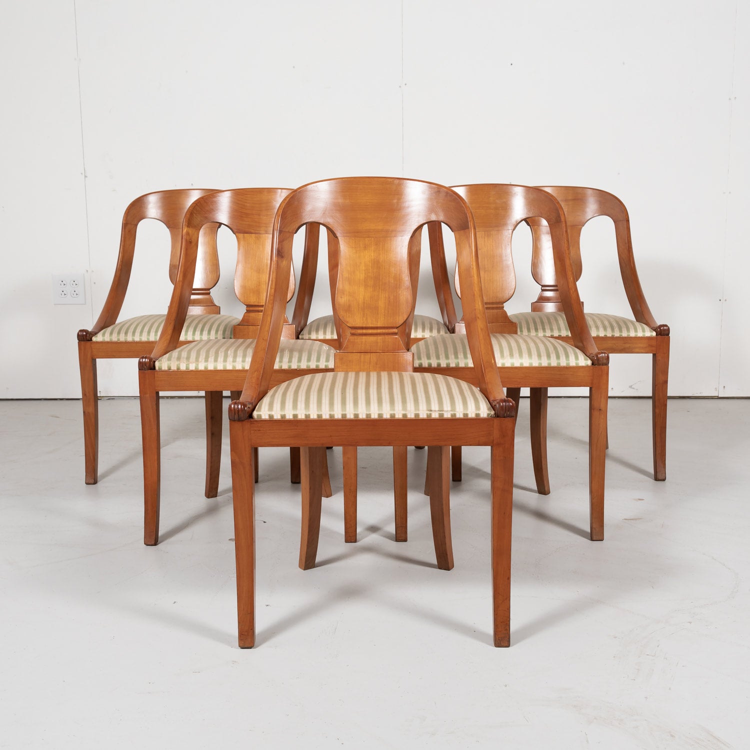 Antique French Empire Style Gondola Dining Chairs, Set of Six