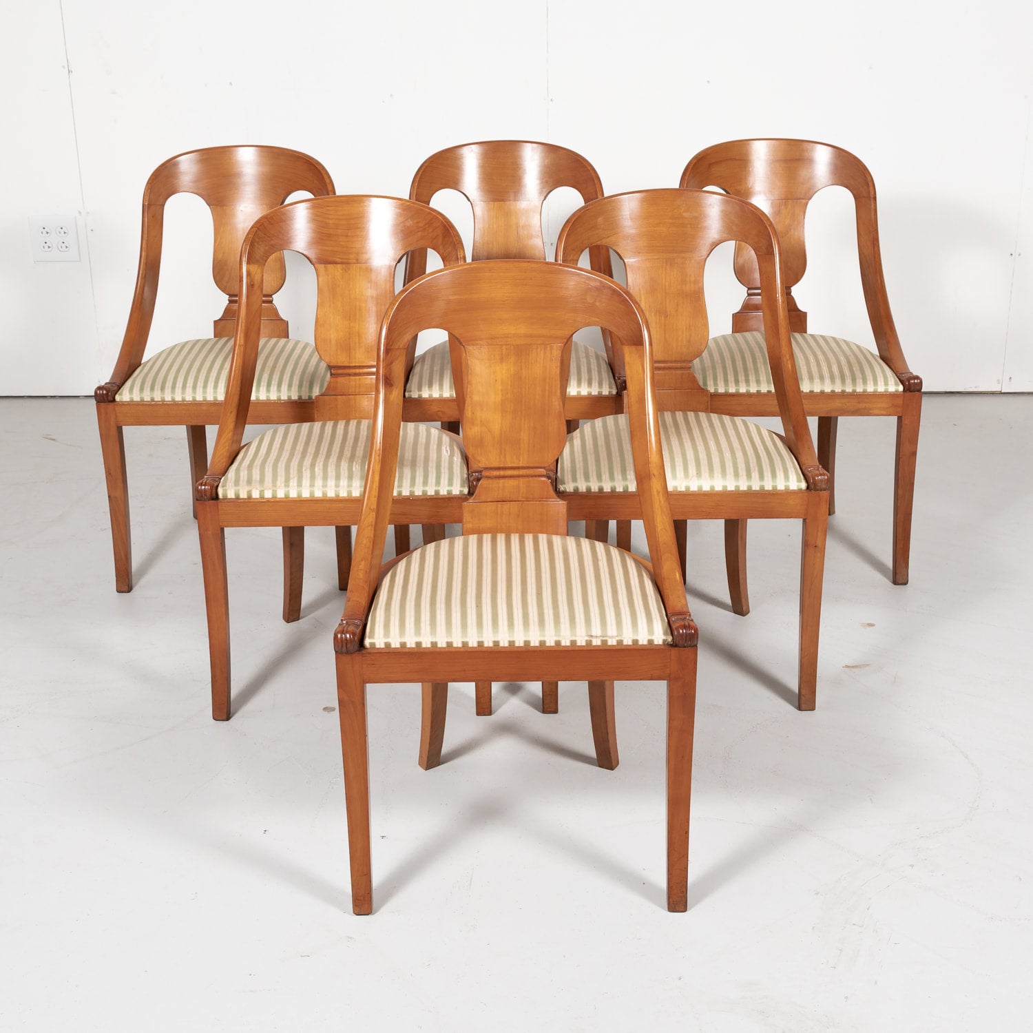 Antique French Empire Style Gondola Dining Chairs, Set of Six