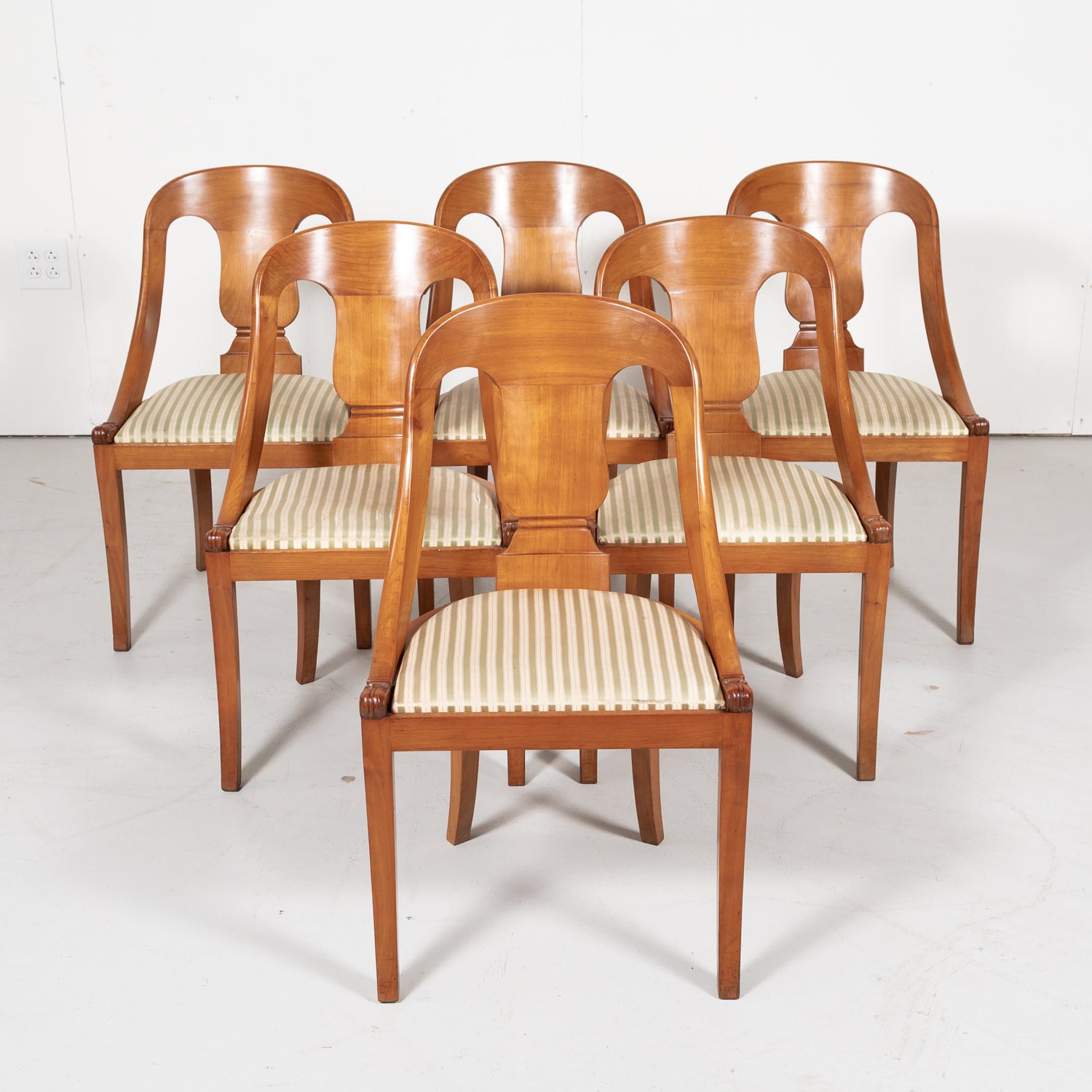 Antique French Empire Style Gondola Dining Chairs, Set of Six
