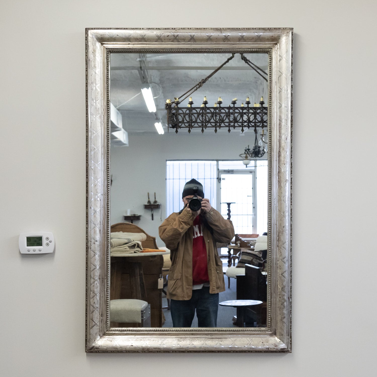 Antique French Louis Philippe Style Rectangular Silver Leaf Mirror