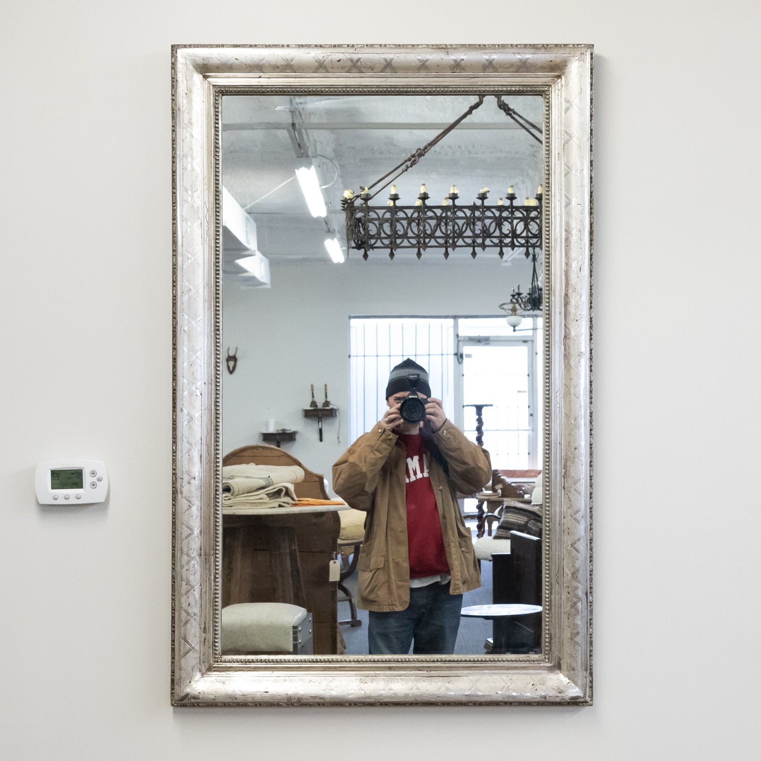 Antique French Louis Philippe Style Rectangular Silver Leaf Mirror