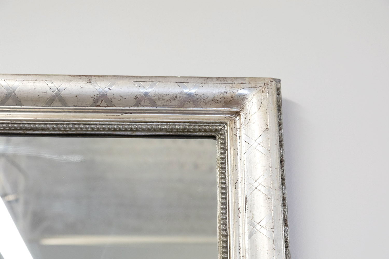 Antique French Louis Philippe Style Rectangular Silver Leaf Mirror