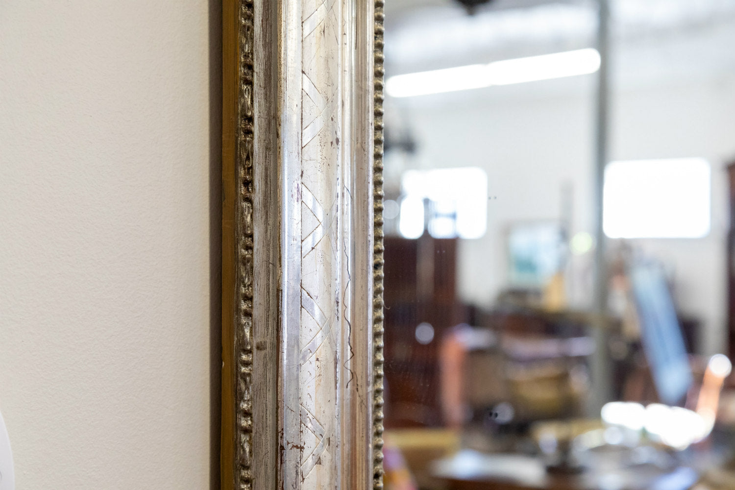 Antique French Louis Philippe Style Rectangular Silver Leaf Mirror