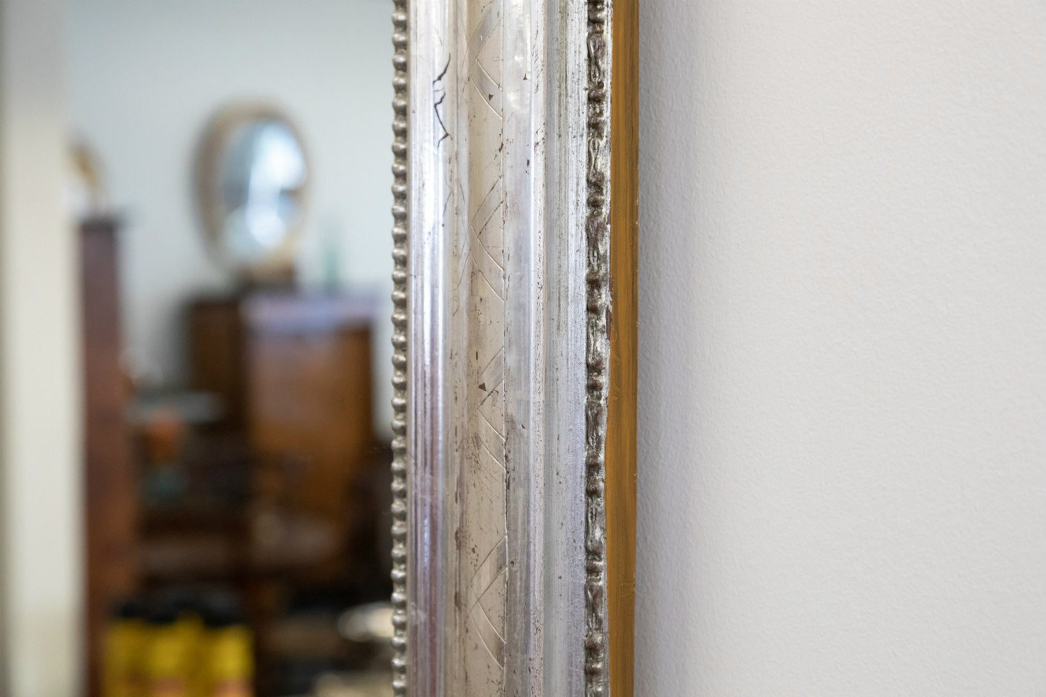 Antique French Louis Philippe Style Rectangular Silver Leaf Mirror