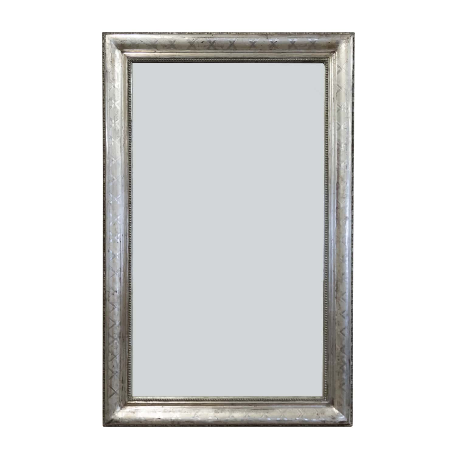 Antique French Louis Philippe Style Rectangular Silver Leaf Mirror