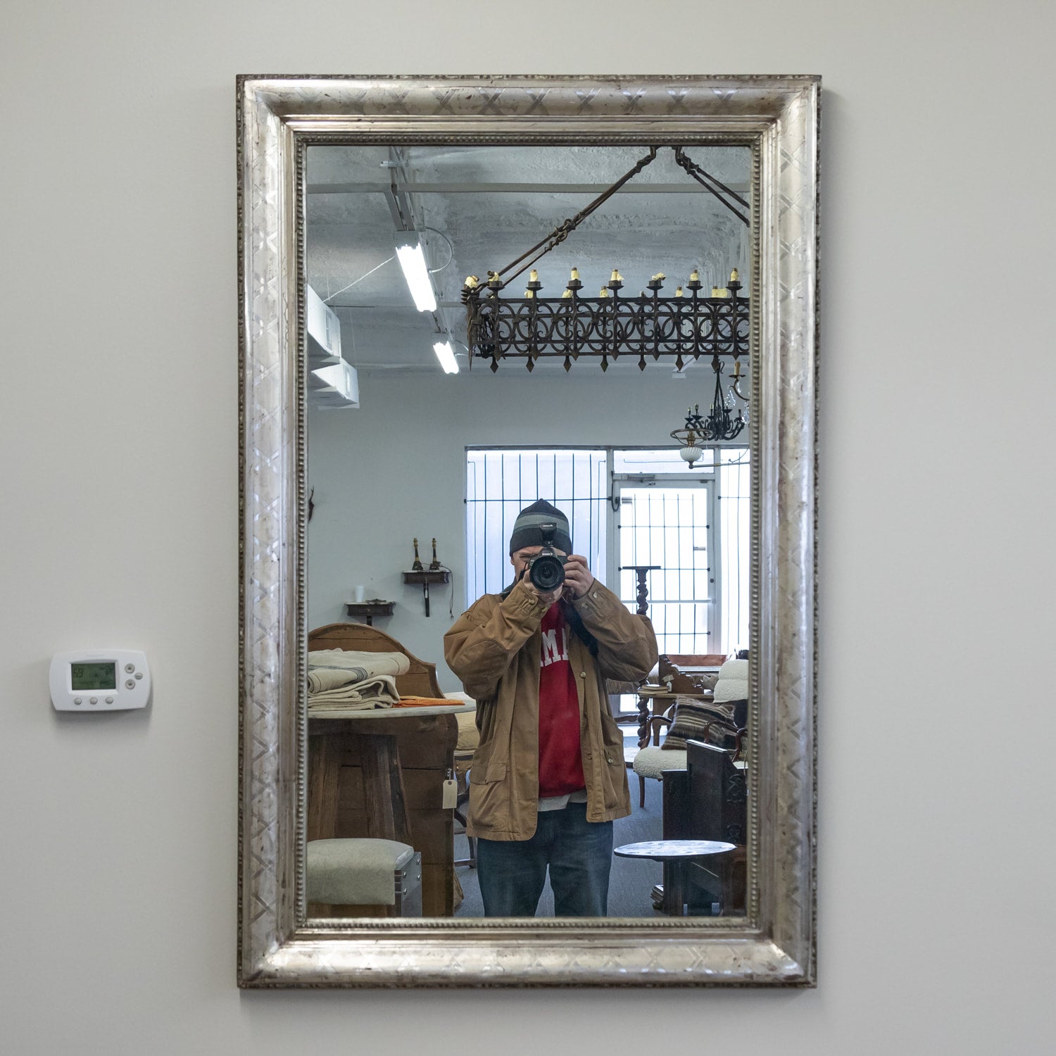 Antique French Louis Philippe Style Rectangular Silver Leaf Mirror