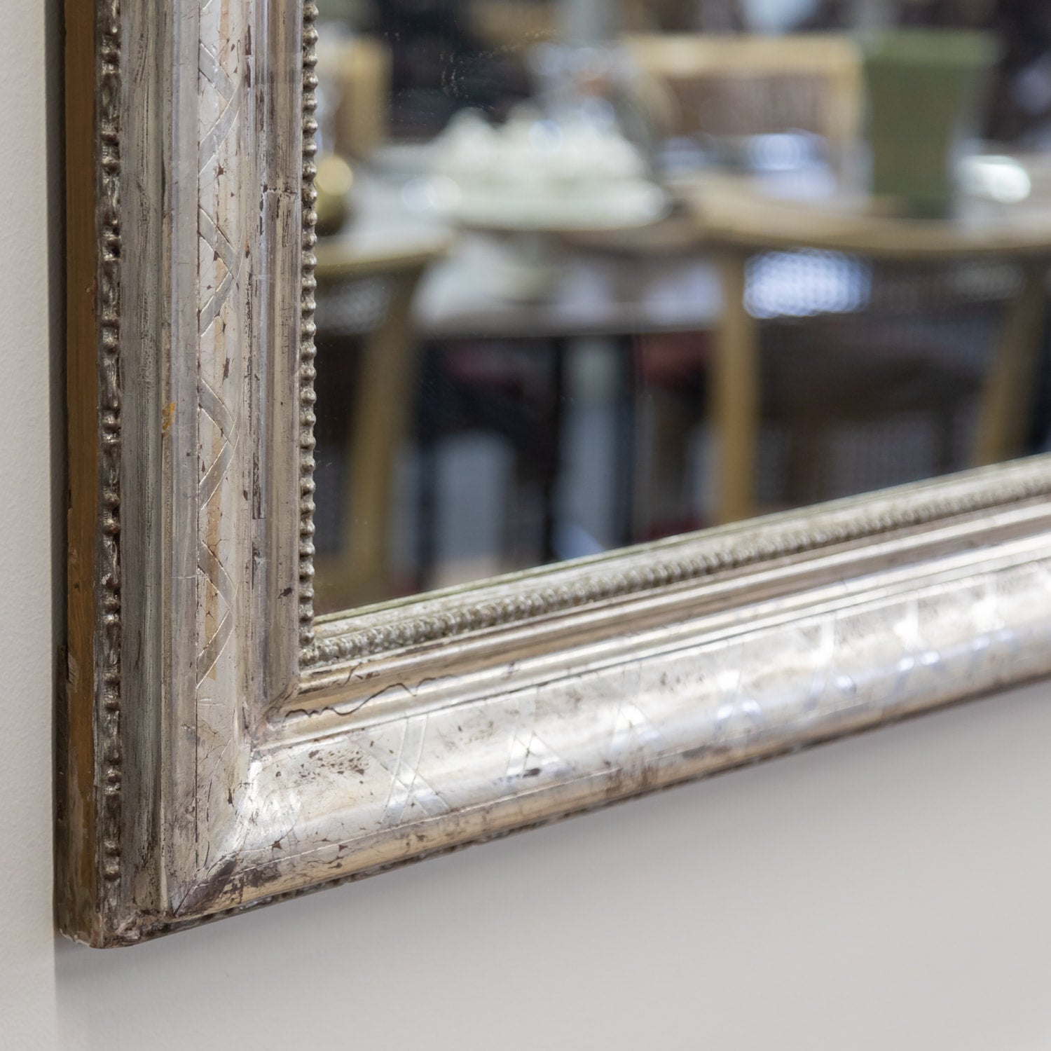 Antique French Louis Philippe Style Rectangular Silver Leaf Mirror