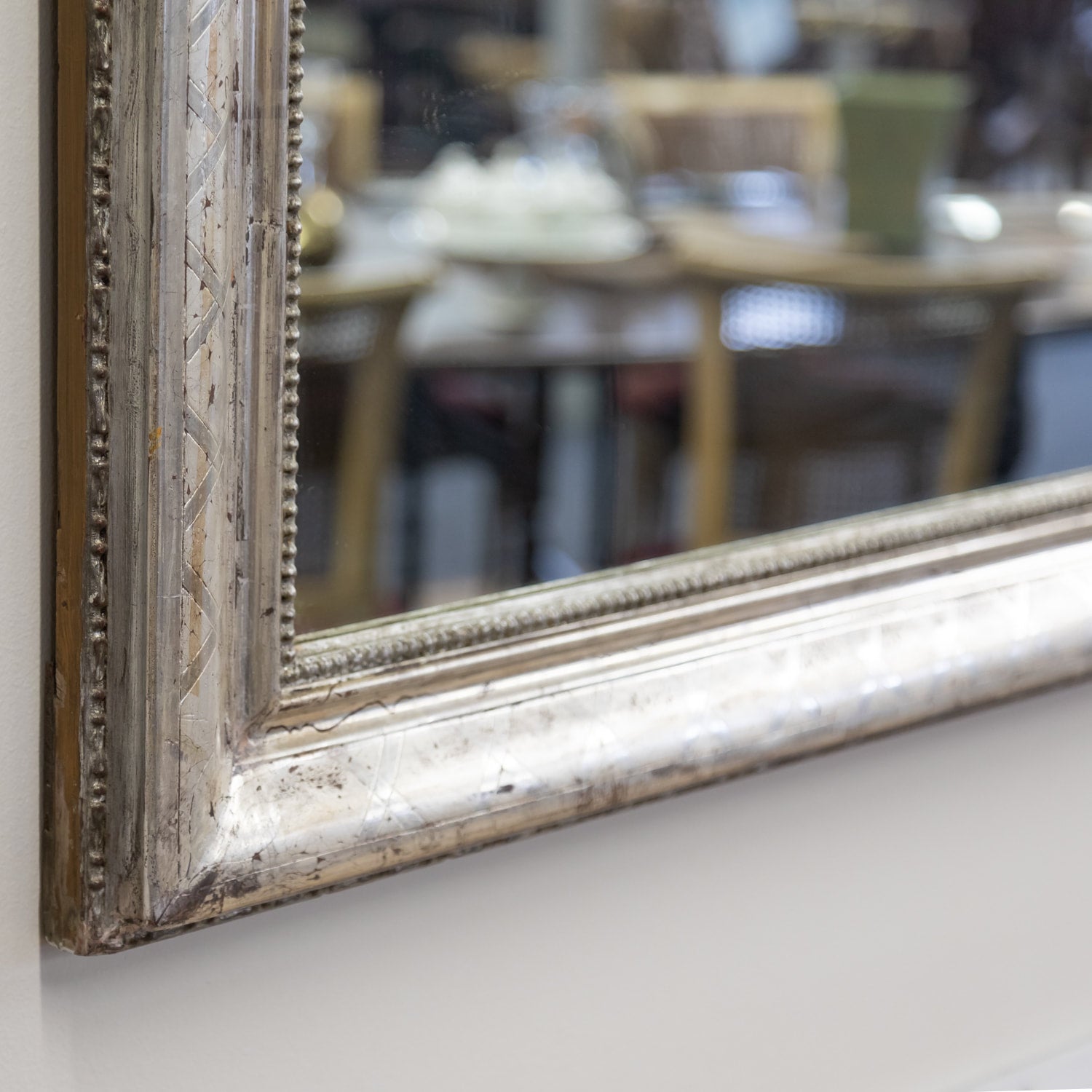 Antique French Louis Philippe Style Rectangular Silver Leaf Mirror