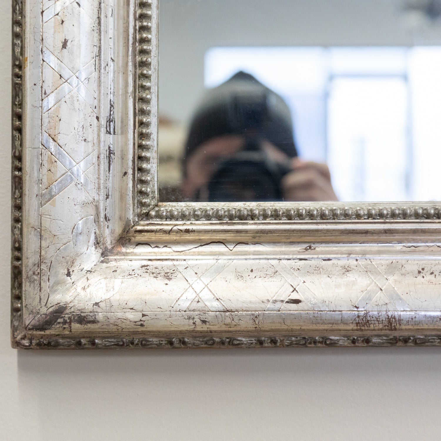 Antique French Louis Philippe Style Rectangular Silver Leaf Mirror