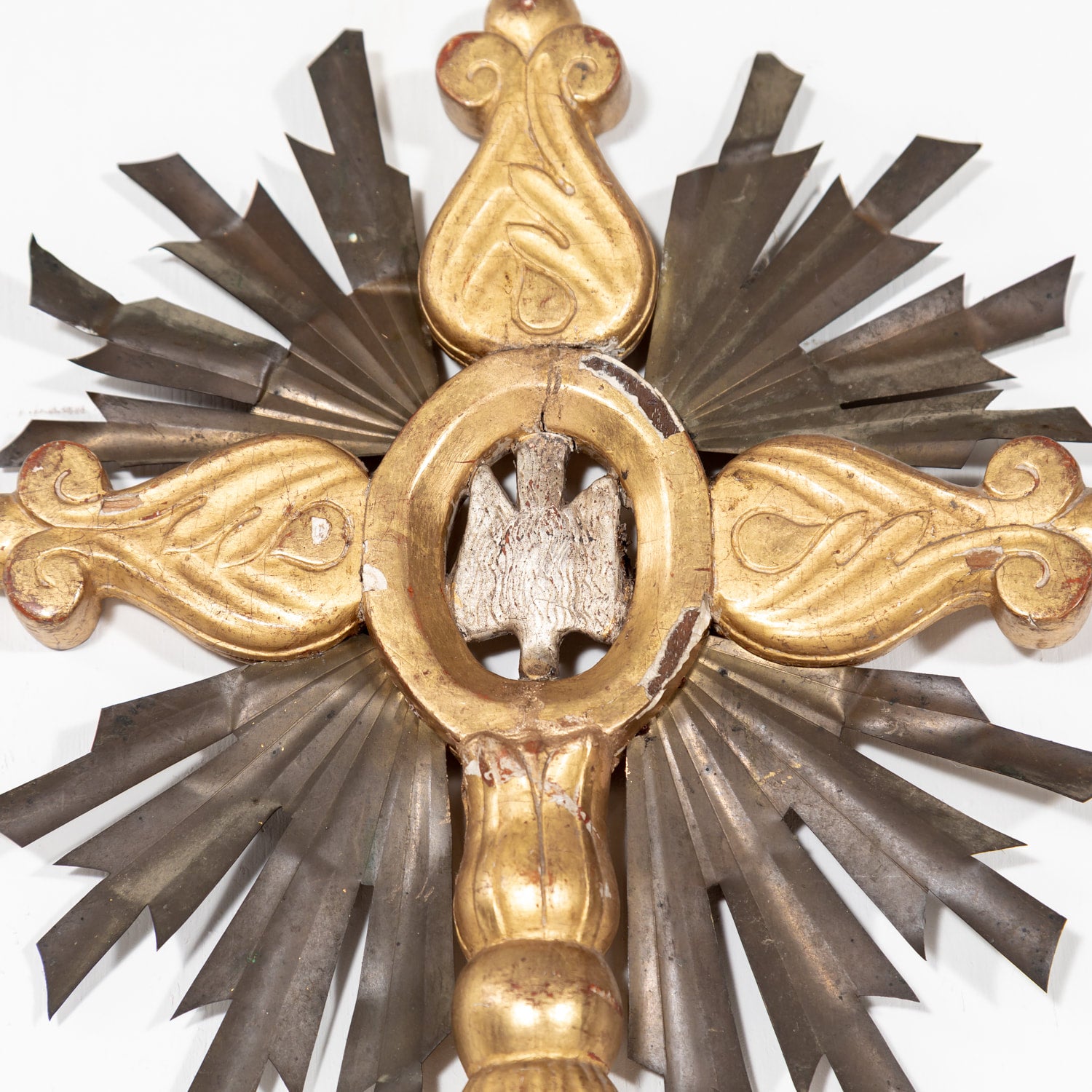 Rare French Baroque Style Hand Carved Giltwood Processional Cross