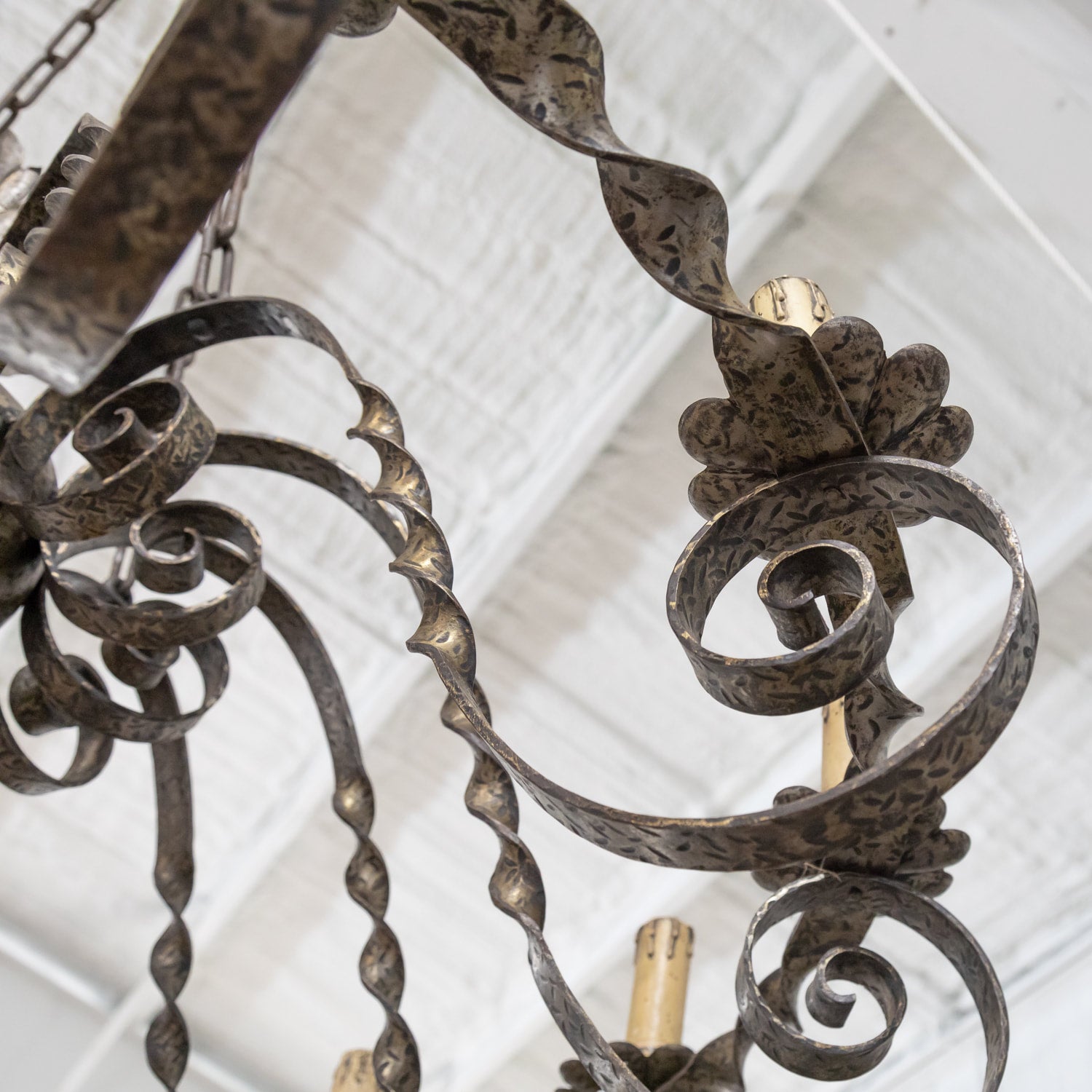 Grand Antique French Twelve-Light Wrought Iron Chateau Chandelier