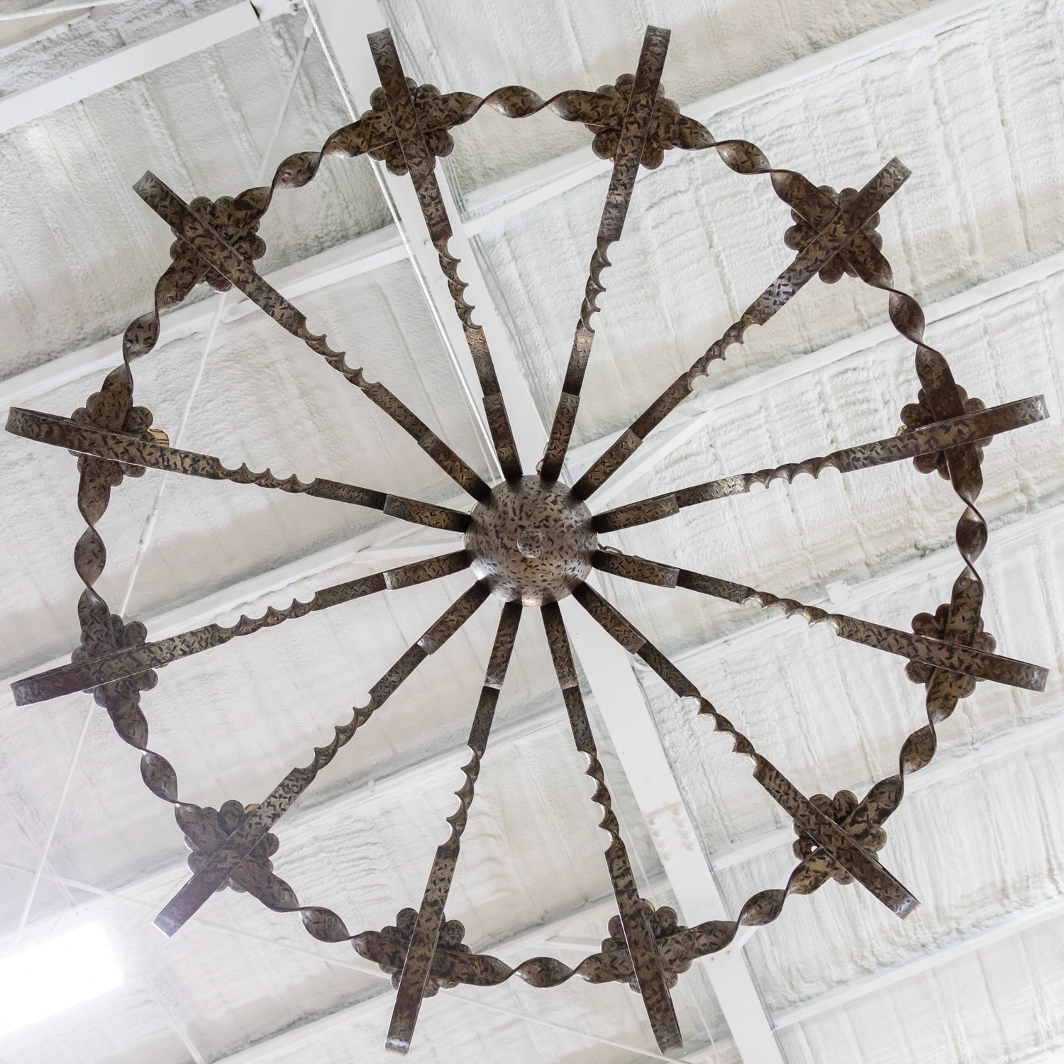 Grand Antique French Twelve-Light Wrought Iron Chateau Chandelier