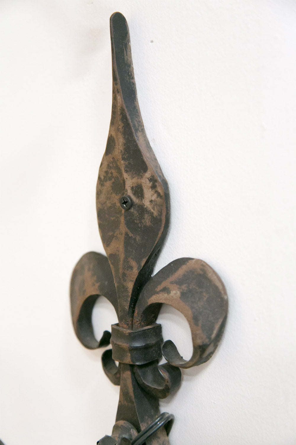 Pair of Country French Hand Forged Iron Fleur de Lis Sconces