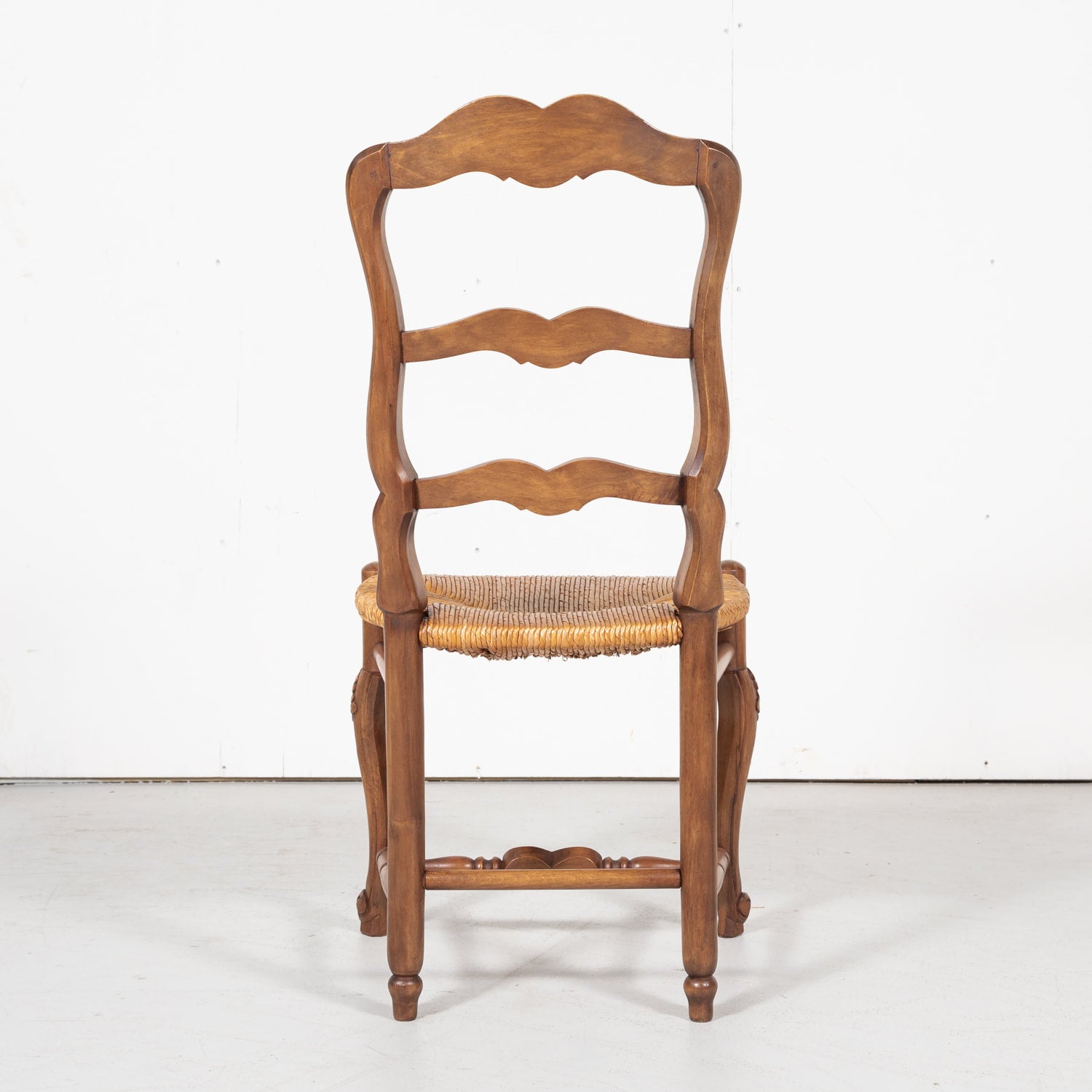 French Louis XV Style Provencal Ladder Back Rush Seat Chairs, Set of Six