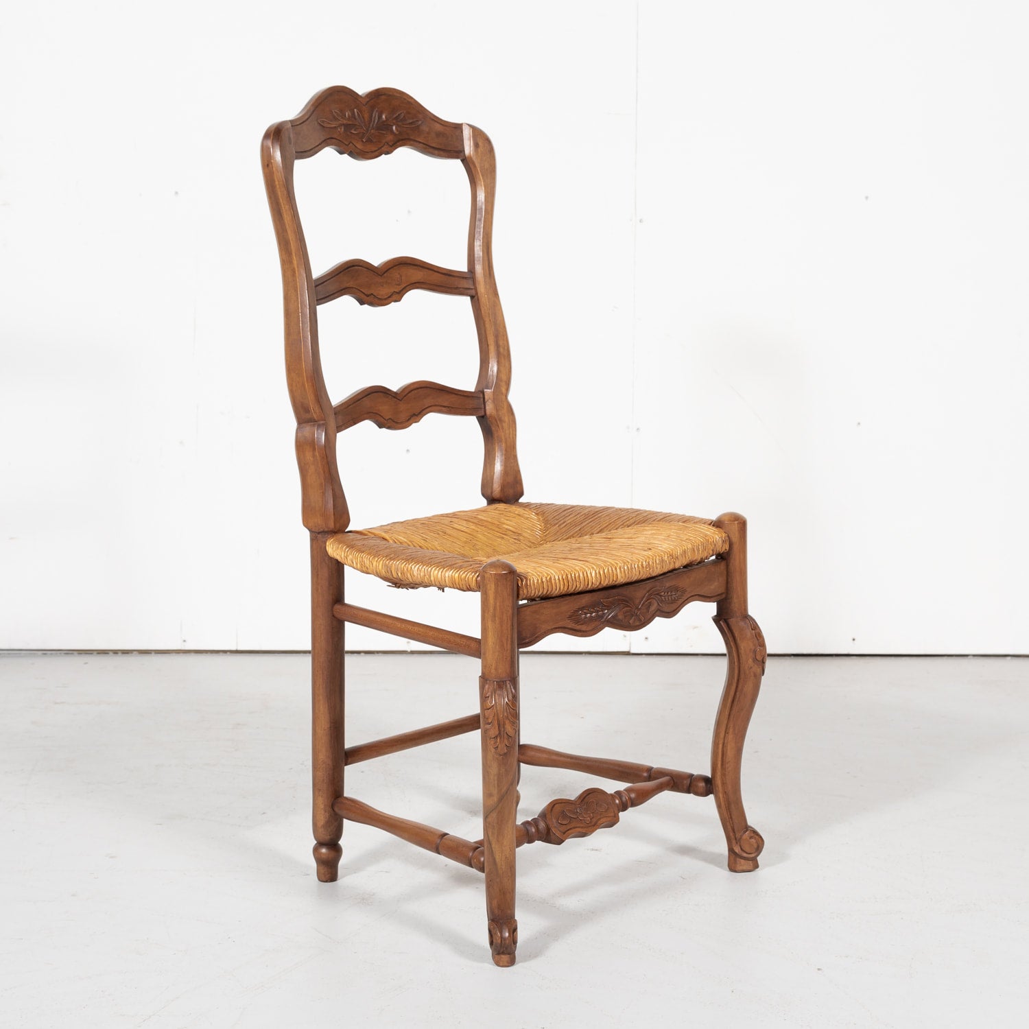 French Louis XV Style Provencal Ladder Back Rush Seat Chairs, Set of Six