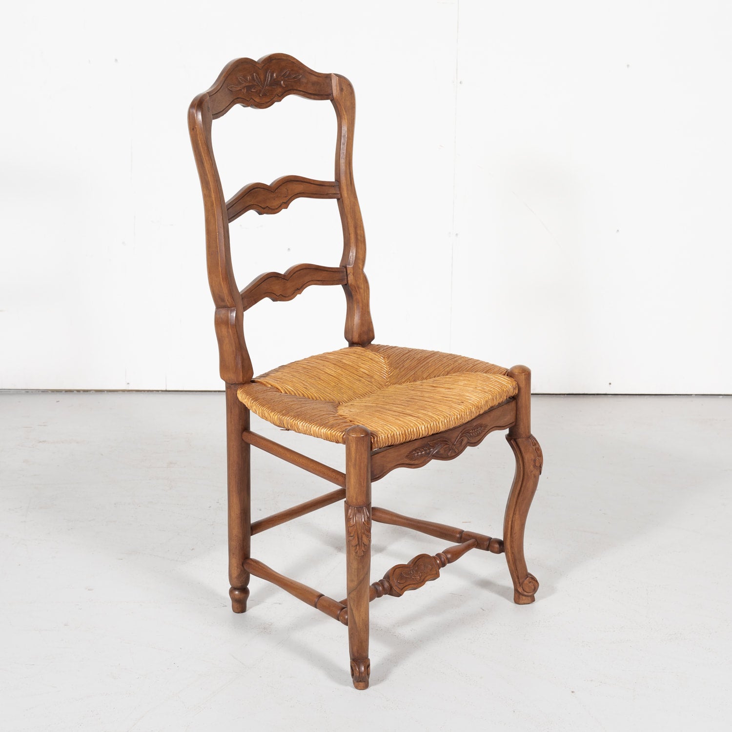 French Louis XV Style Provencal Ladder Back Rush Seat Chairs, Set of Six