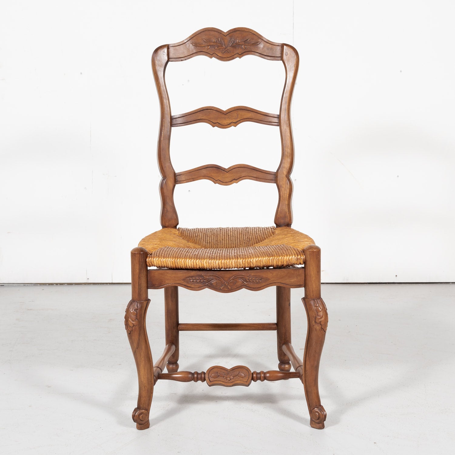 French Louis XV Style Provencal Ladder Back Rush Seat Chairs, Set of Six
