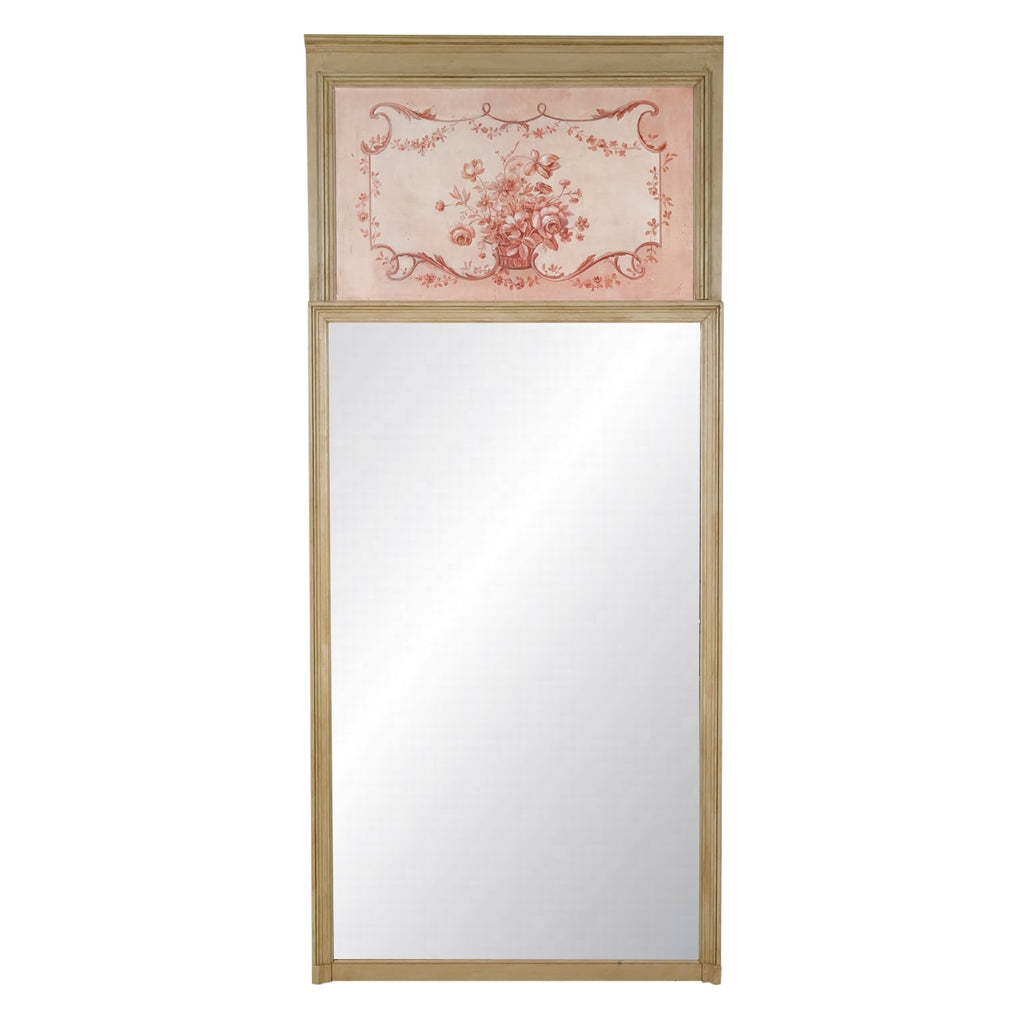 19th Century French Louis XVI Style Painted Trumeau Mirror with Monochromatic Oil Painting