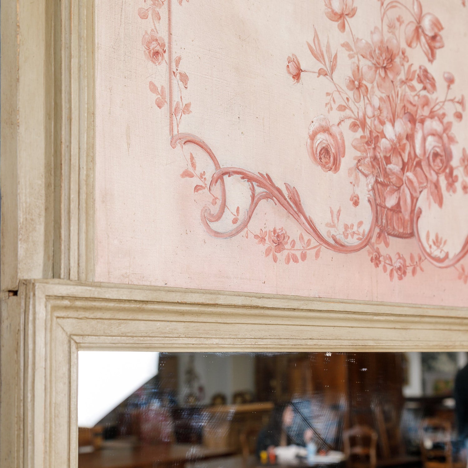 19th Century French Louis XVI Style Painted Trumeau Mirror with Monochromatic Oil Painting