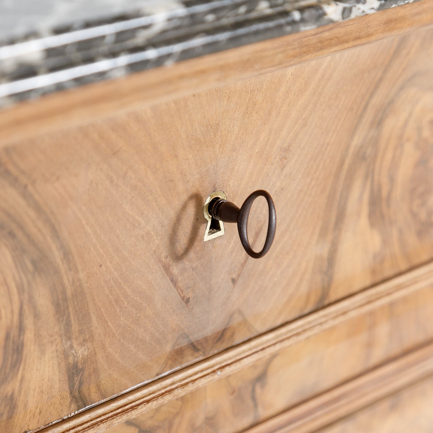 French Period Louis Philippe Bleached Commode with Bookmatched Front and Marble Top