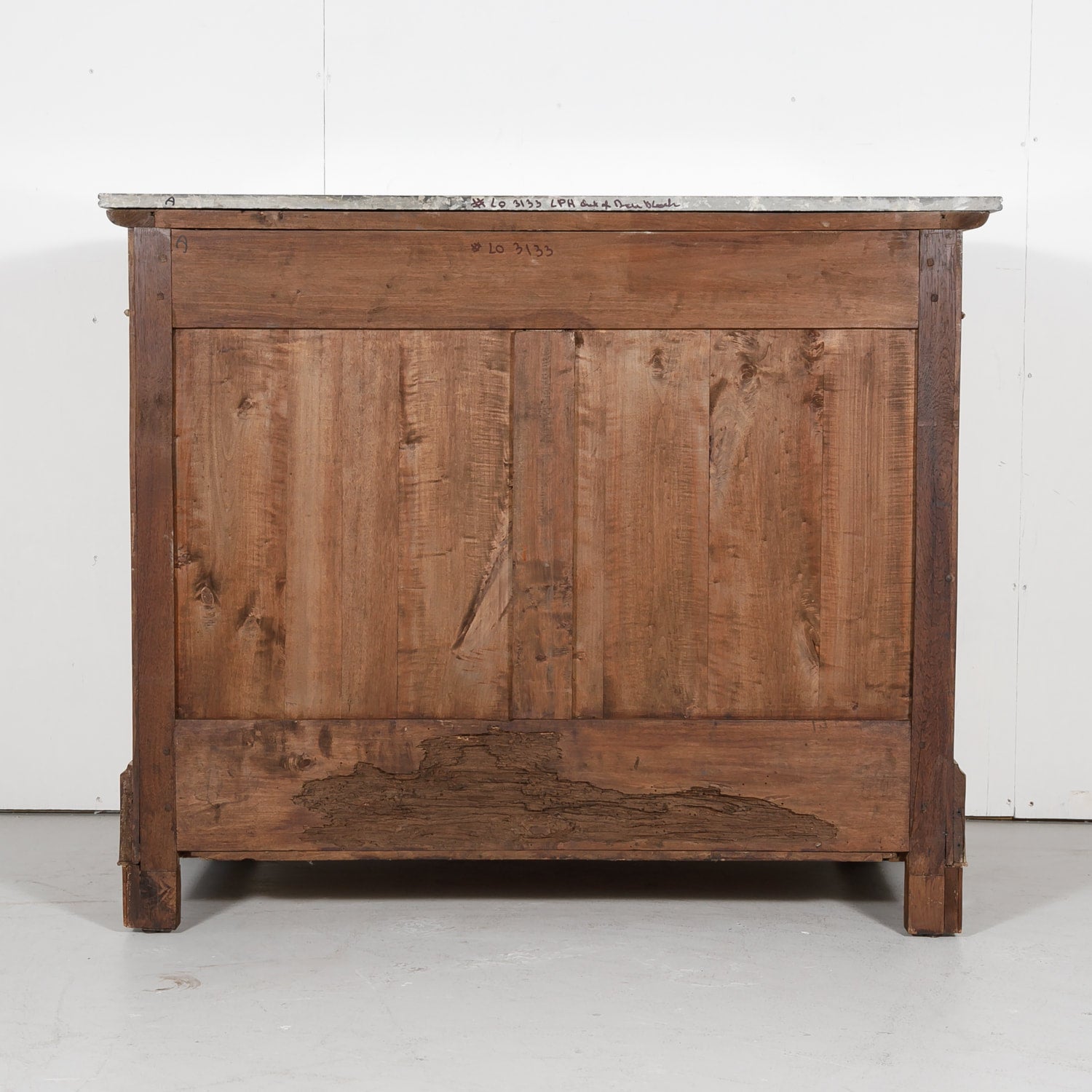 French Period Louis Philippe Bleached Commode with Bookmatched Front and Marble Top