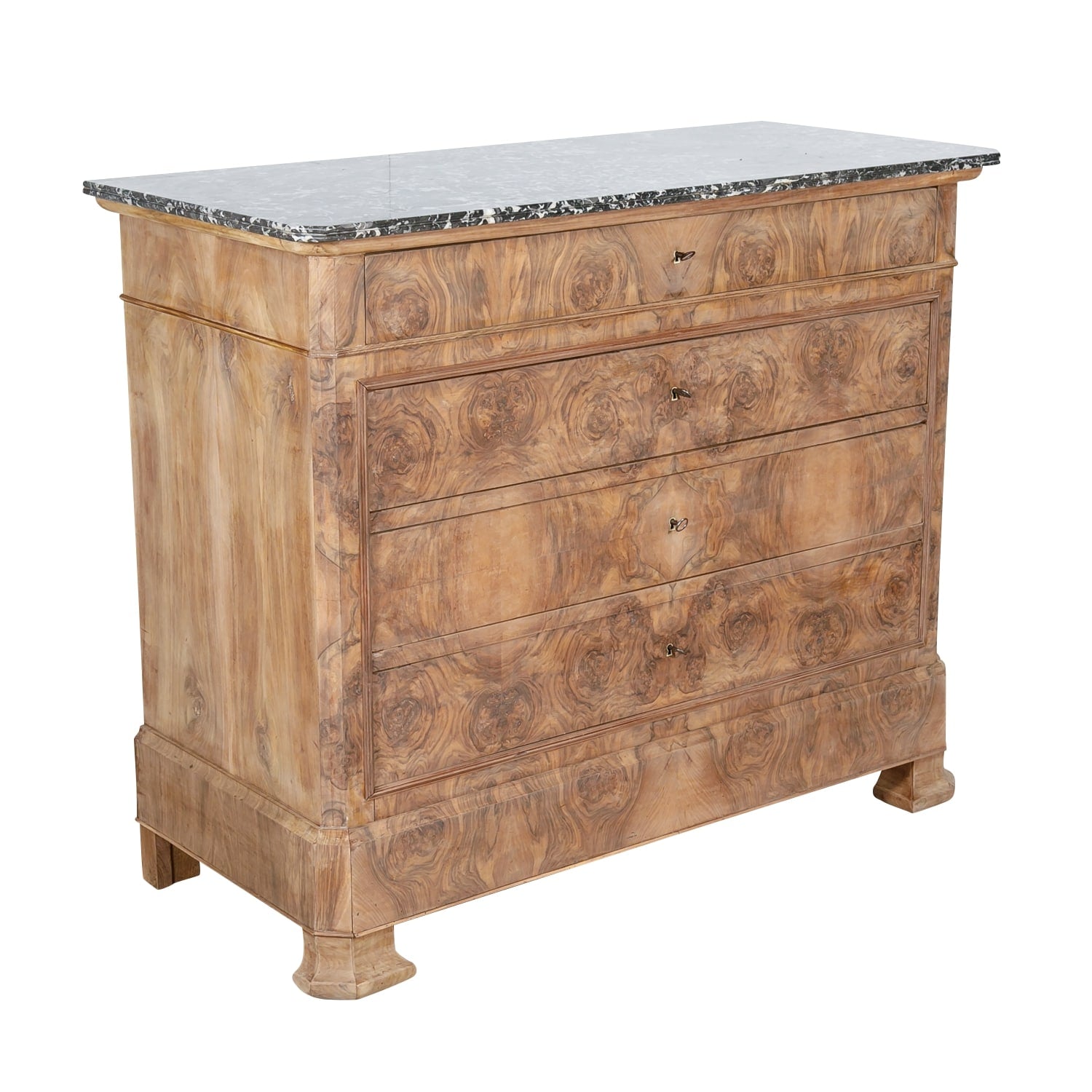 French Period Louis Philippe Bleached Commode with Bookmatched Front and Marble Top