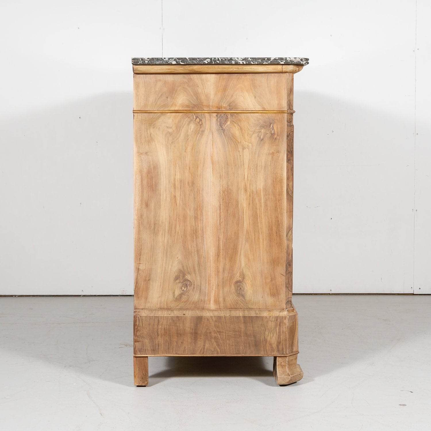 French Period Louis Philippe Bleached Commode with Bookmatched Front and Marble Top