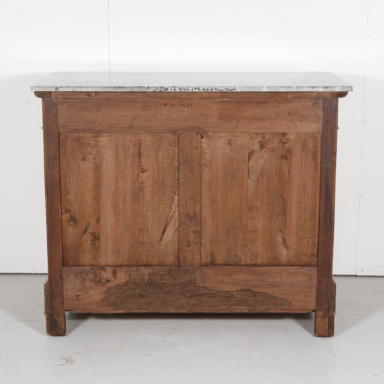 French Period Louis Philippe Bleached Commode with Bookmatched Front and Marble Top