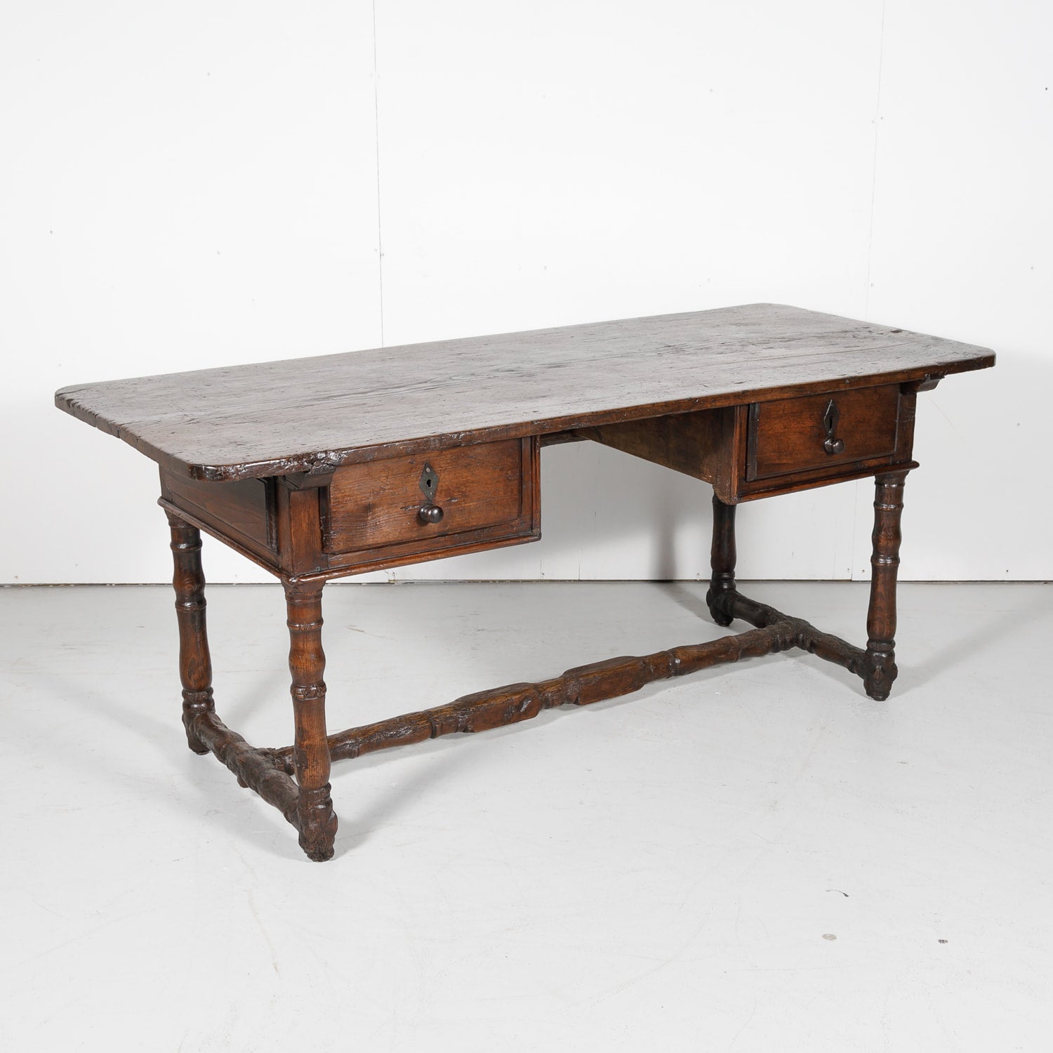Early 19th Century French Country Oak Desk with Two Drawers