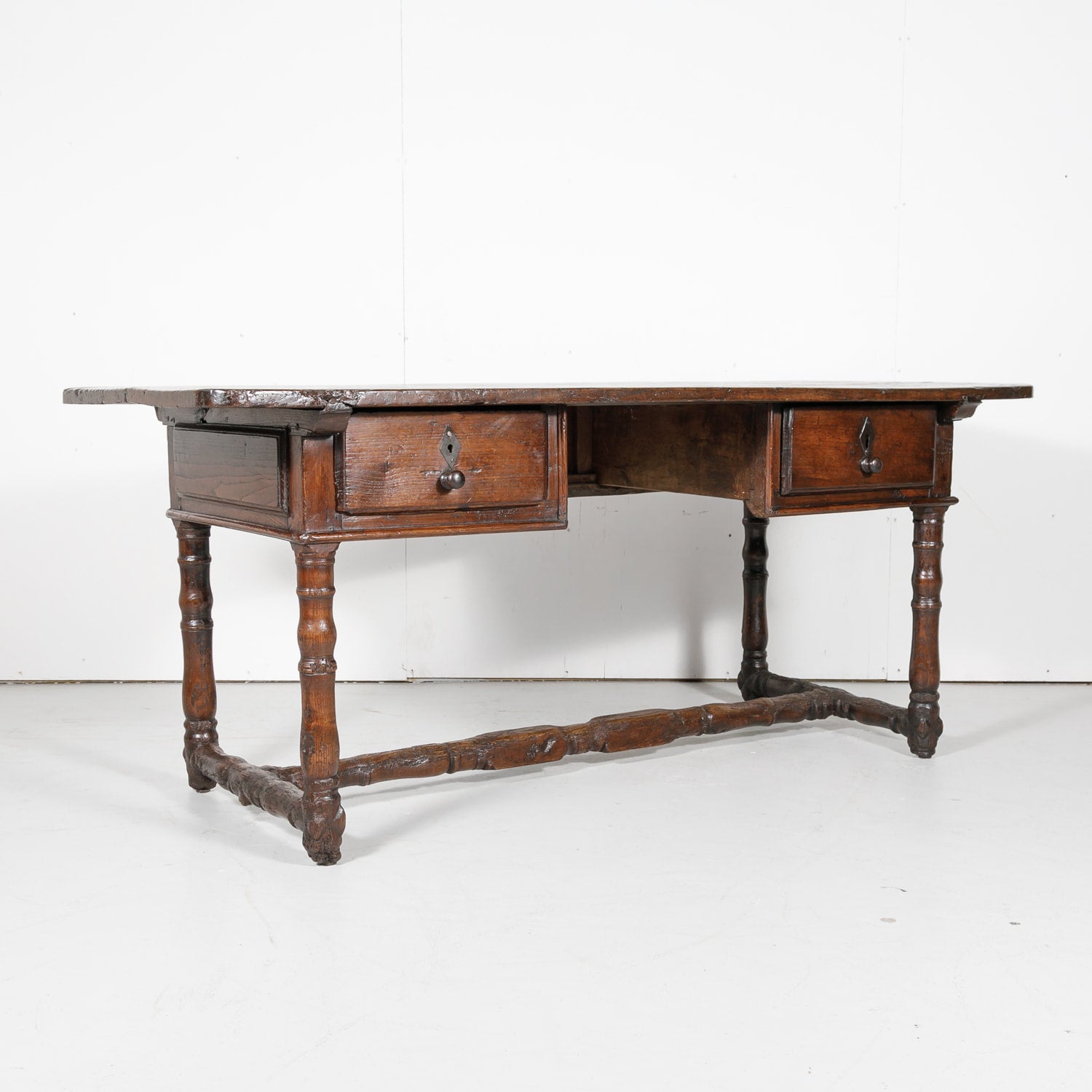 Early 19th Century French Country Oak Desk with Two Drawers