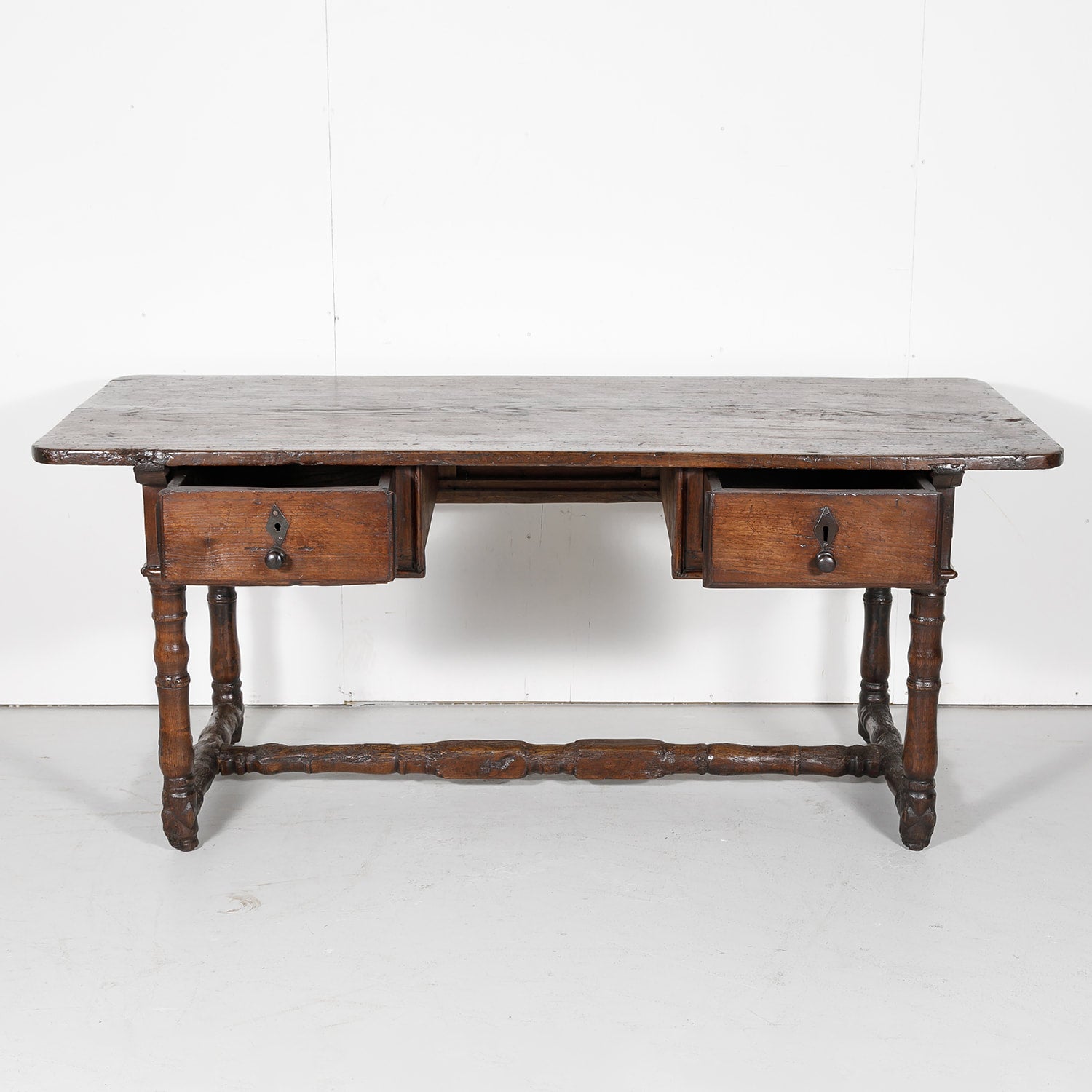 Early 19th Century French Country Oak Desk with Two Drawers