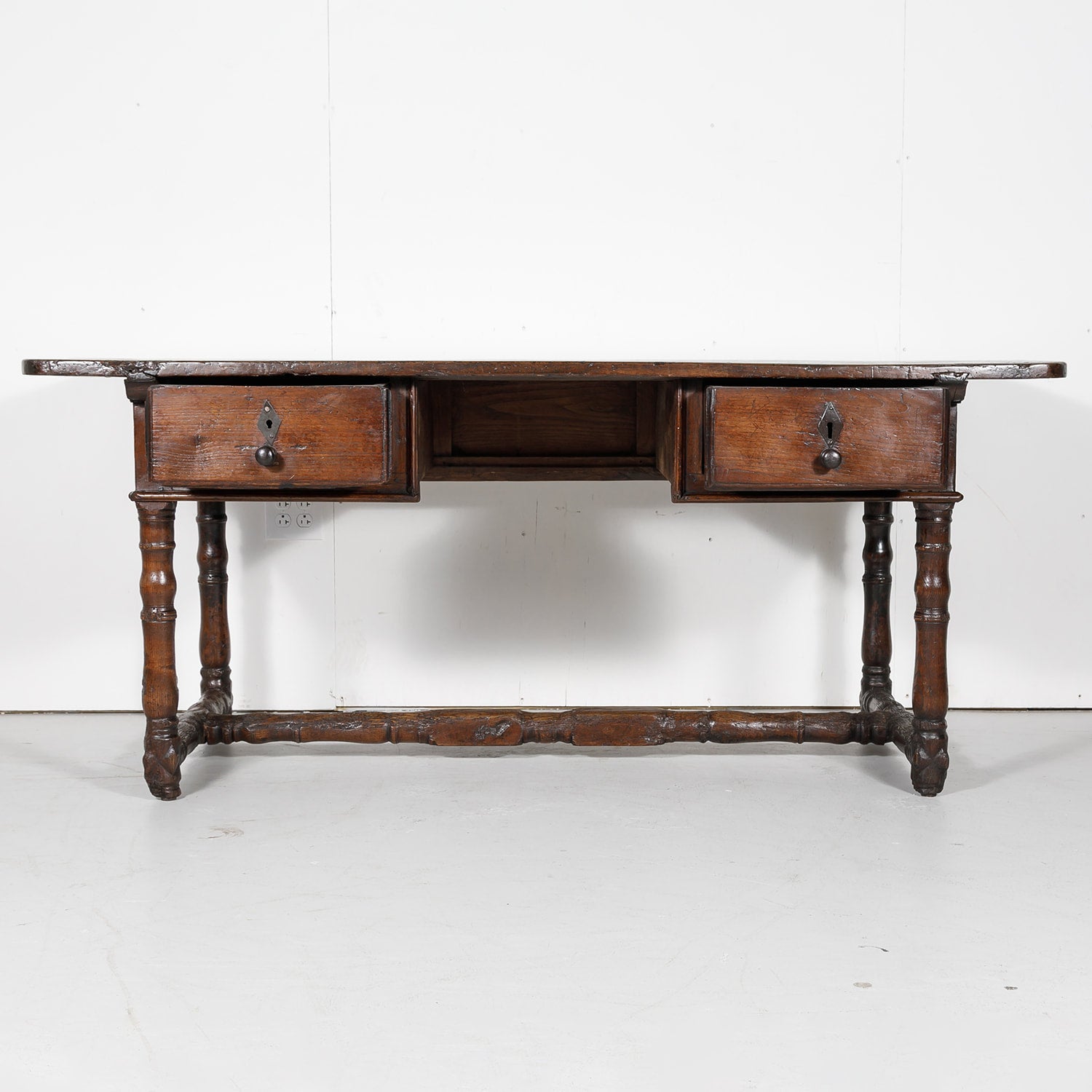 Early 19th Century French Country Oak Desk with Two Drawers