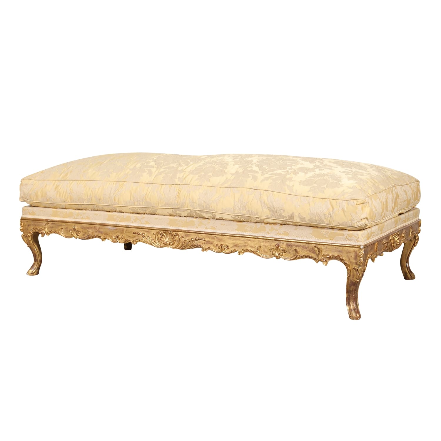 Fine 19th Century Louis XV Style Giltwood Bench or Banquette with Loose Cushion