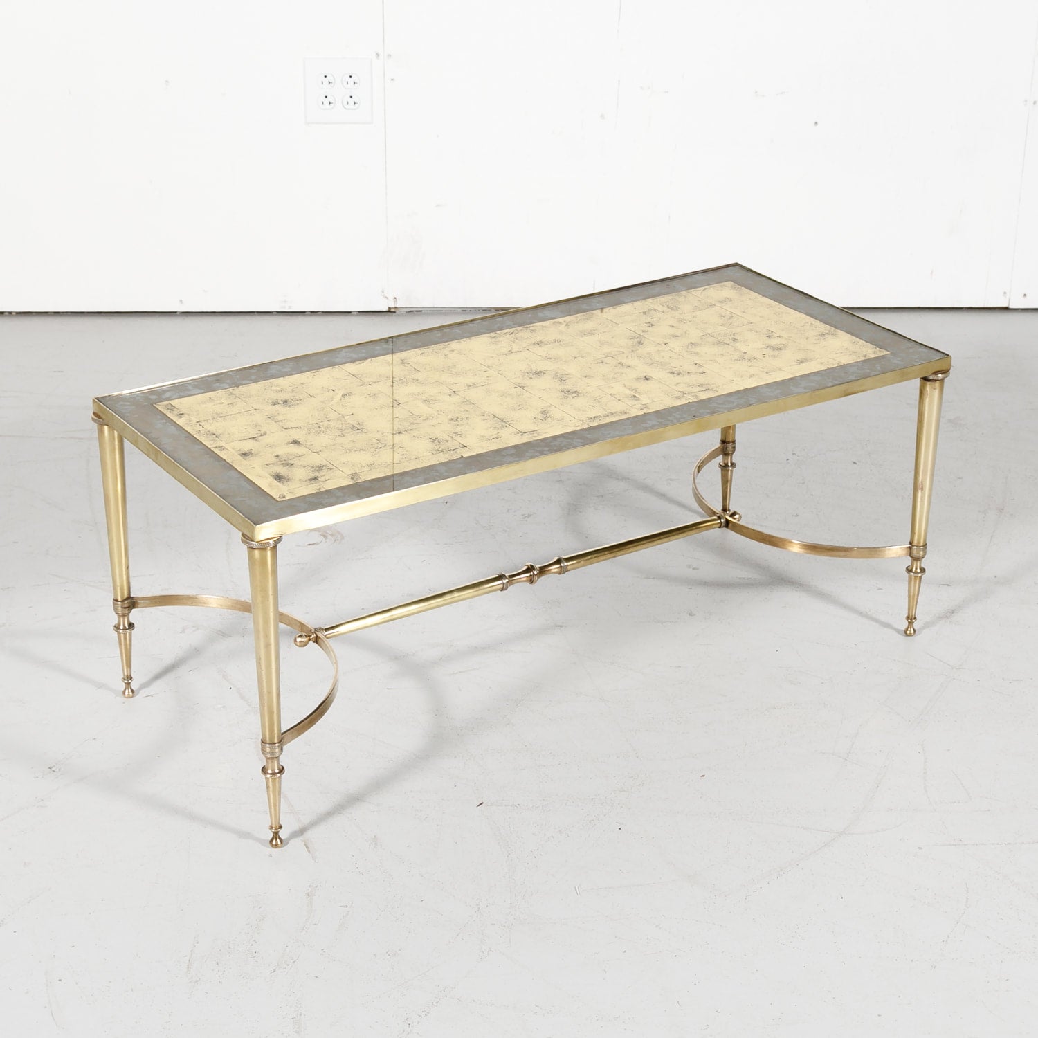 Maison Baguès Mid-Century French Brass and Eglomise Coffee or Cocktail Table