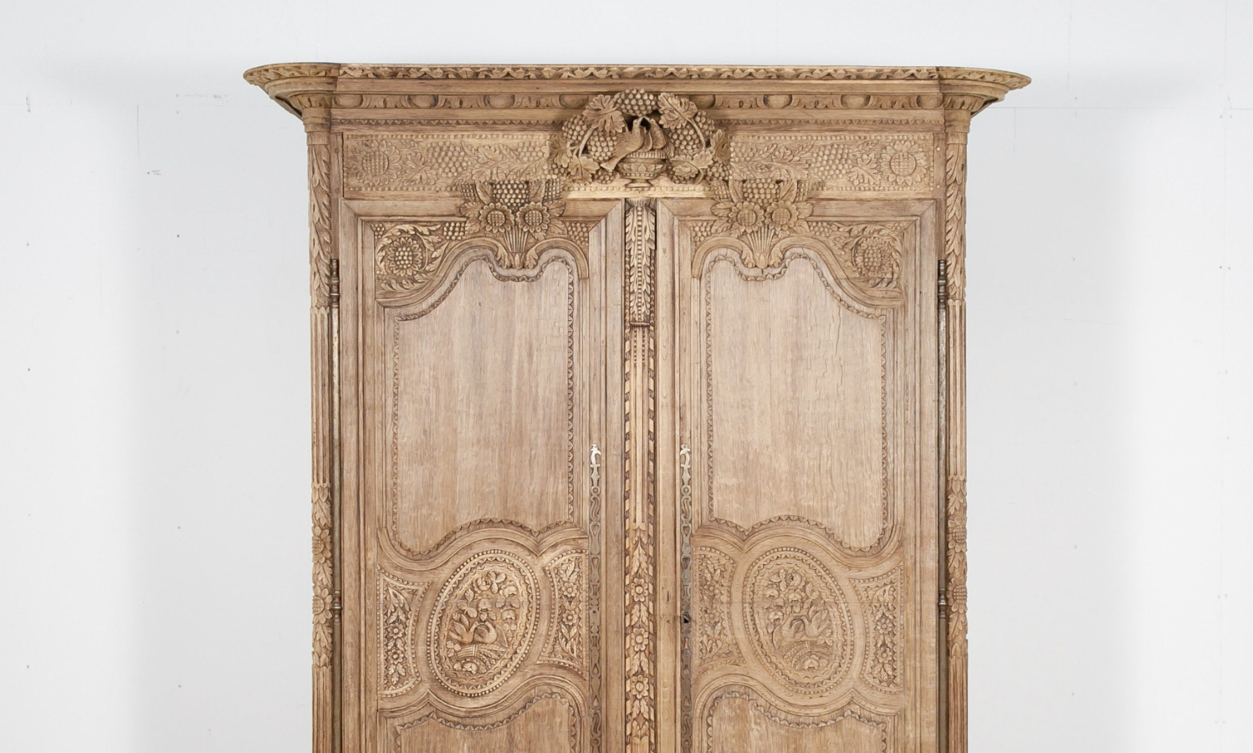 Early 19th Century French Country Louis XV Style Bleached Oak Normandy Wedding Armoire 