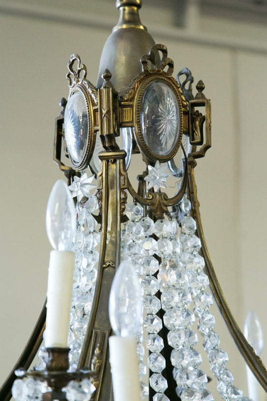 19th Century Louis XV Style Bronze and Crystal 12-Light Chandelier