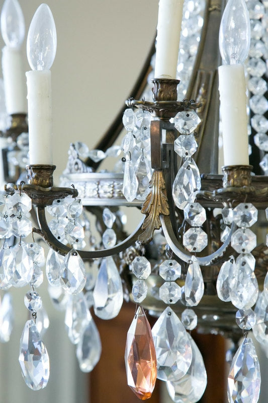 19th Century Louis XV Style Bronze and Crystal 12-Light Chandelier
