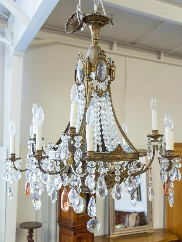 19th Century Louis XV Style Bronze and Crystal 12-Light Chandelier