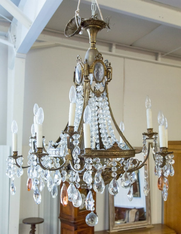 19th Century Louis XV Style Bronze and Crystal 12-Light Chandelier
