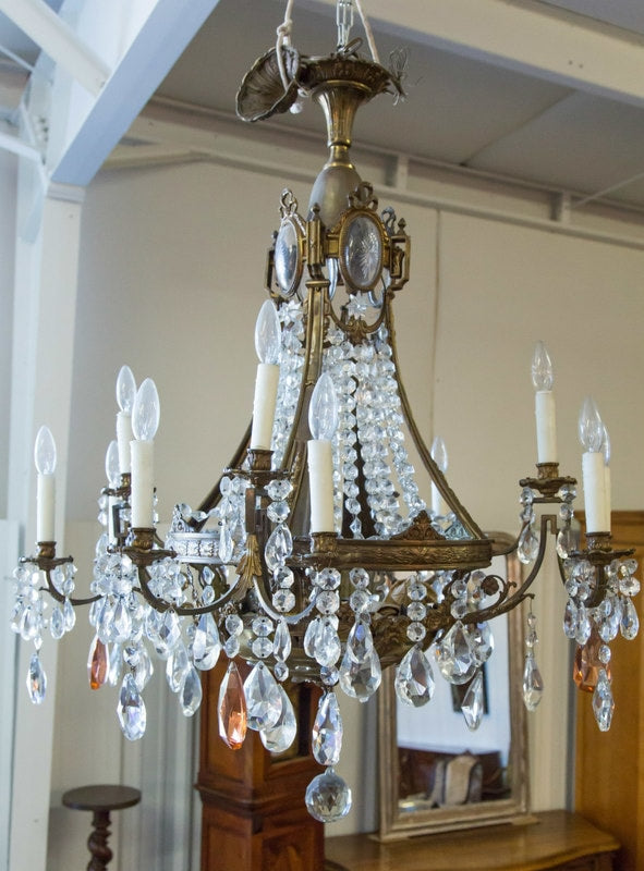 19th Century Louis XV Style Bronze and Crystal 12-Light Chandelier