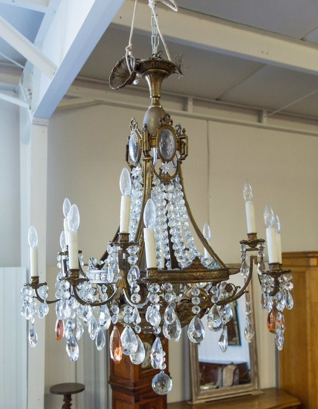 19th Century Louis XV Style Bronze and Crystal 12-Light Chandelier