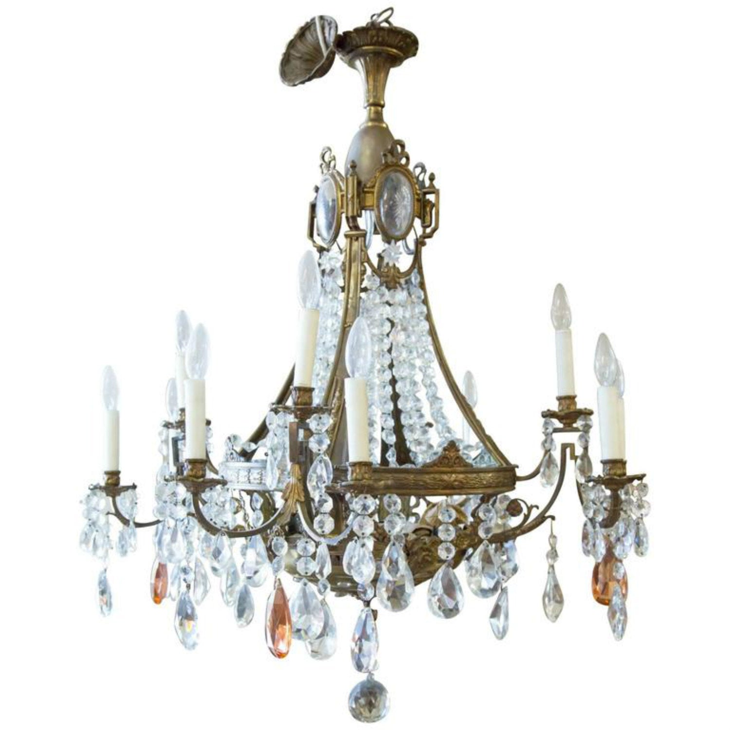 19th Century Louis XV Style Bronze and Crystal 12-Light Chandelier