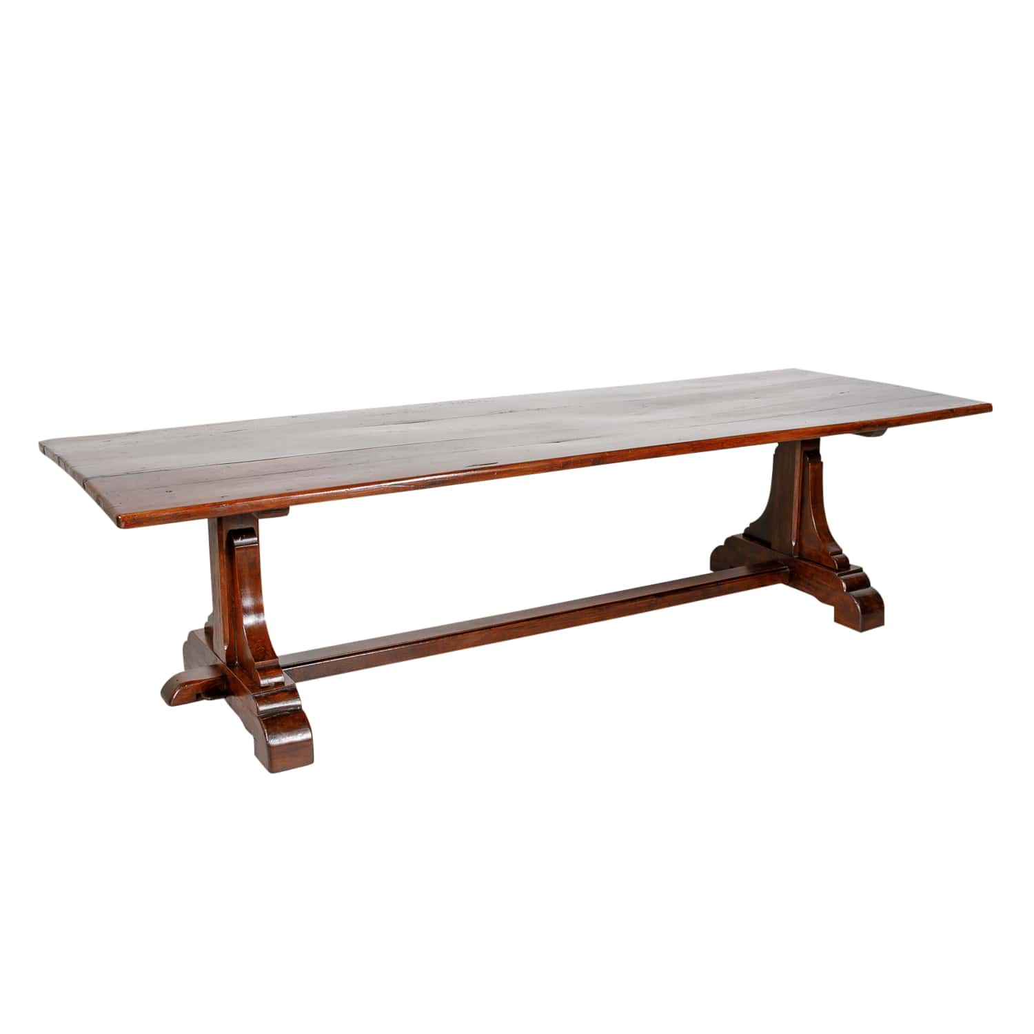 19th Century Solid Walnut French Trestle Dining Table