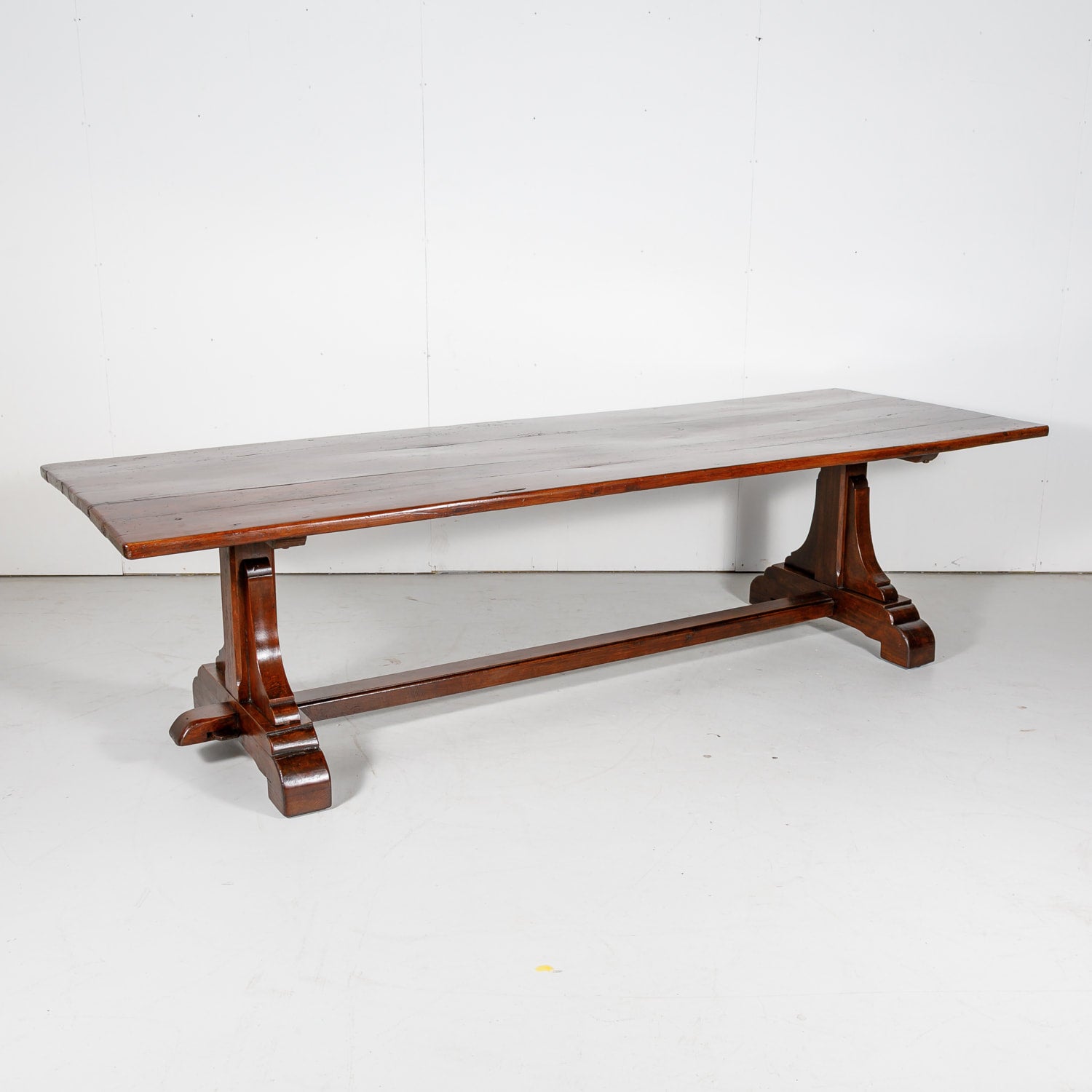 19th Century Solid Walnut French Trestle Dining Table