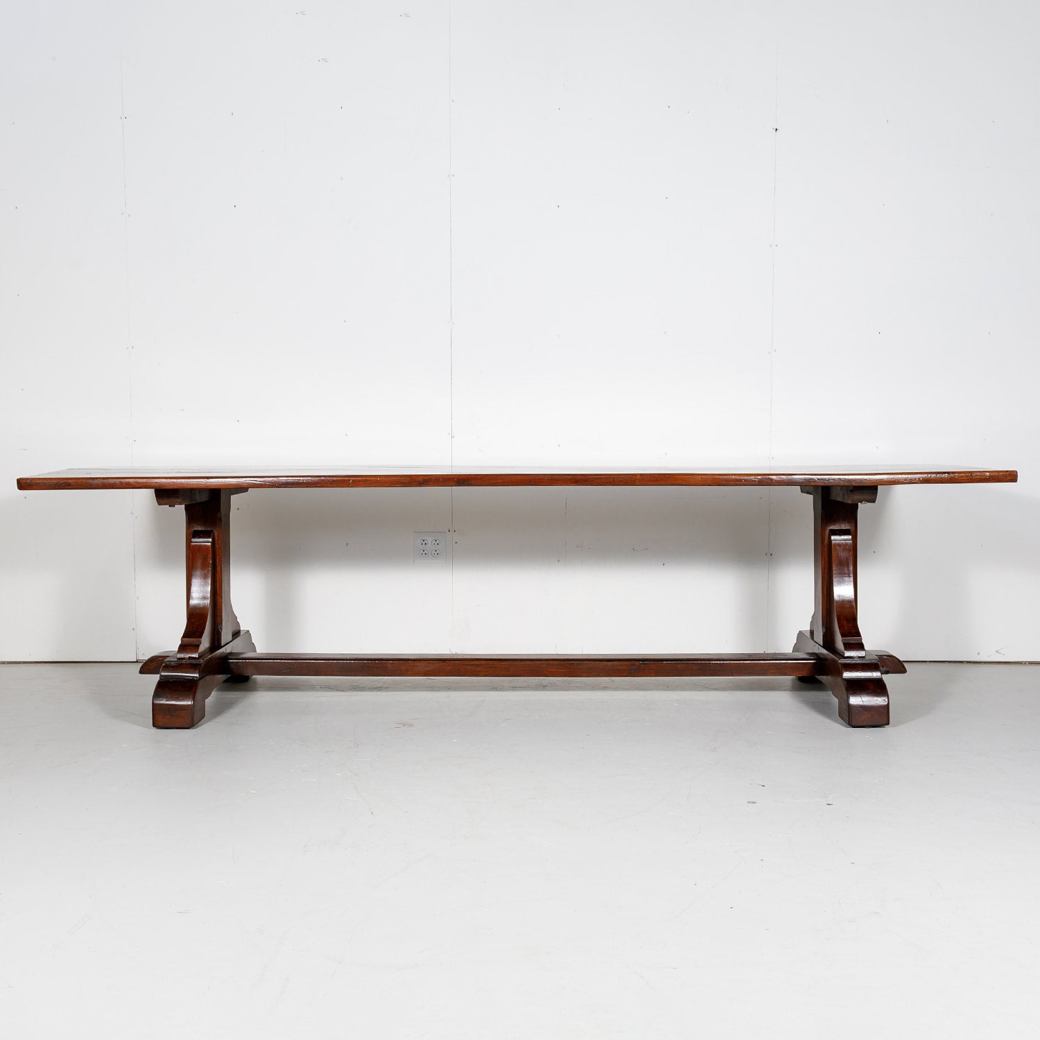 19th Century Solid Walnut French Trestle Dining Table