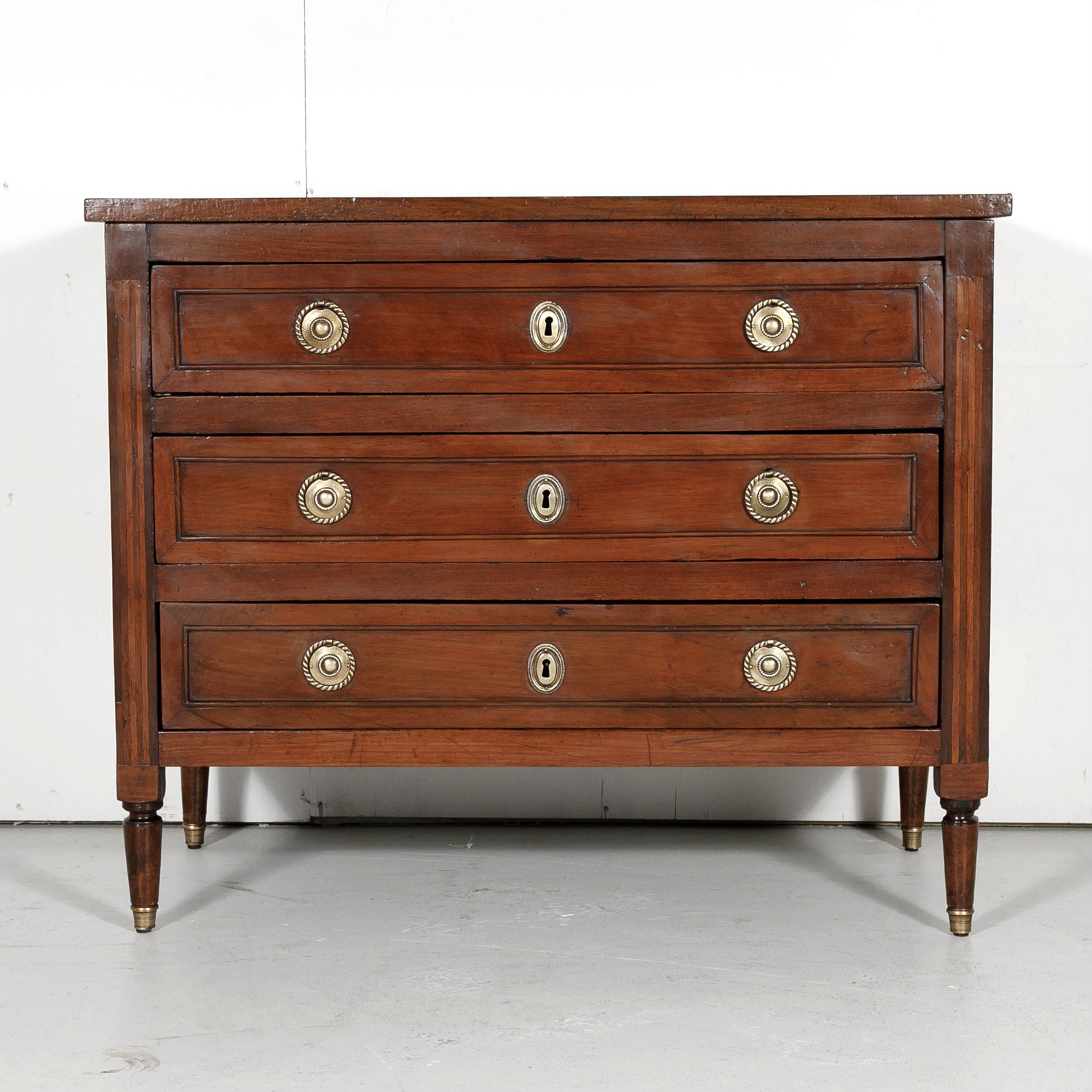 Mid-19th Century Petite French Louis XVI Style Walnut Commode with Inlay